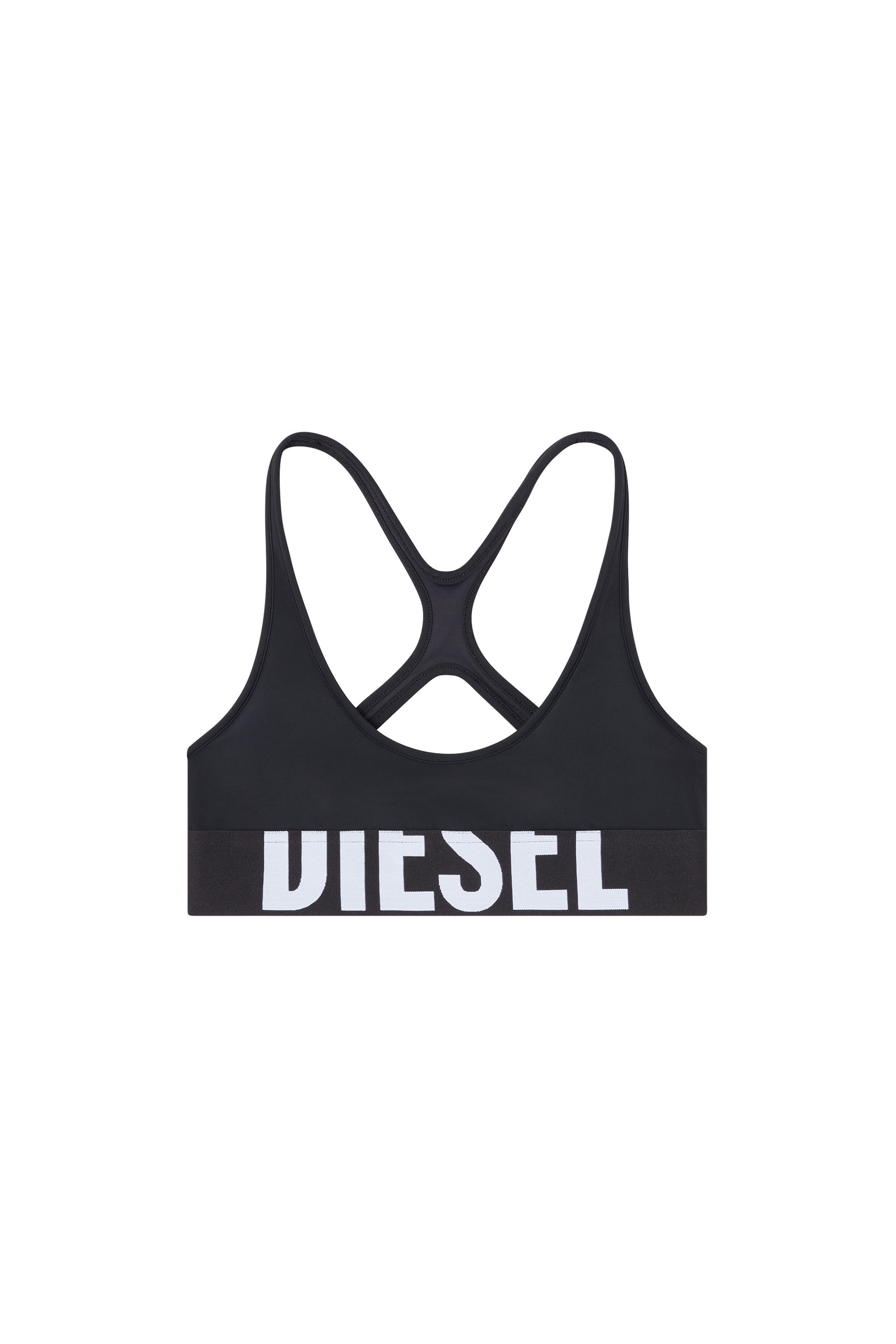 Diesel - ALLISON-D-POP, Brassière de sport en microfibre avec logo tronqué Femme in Noir - 1