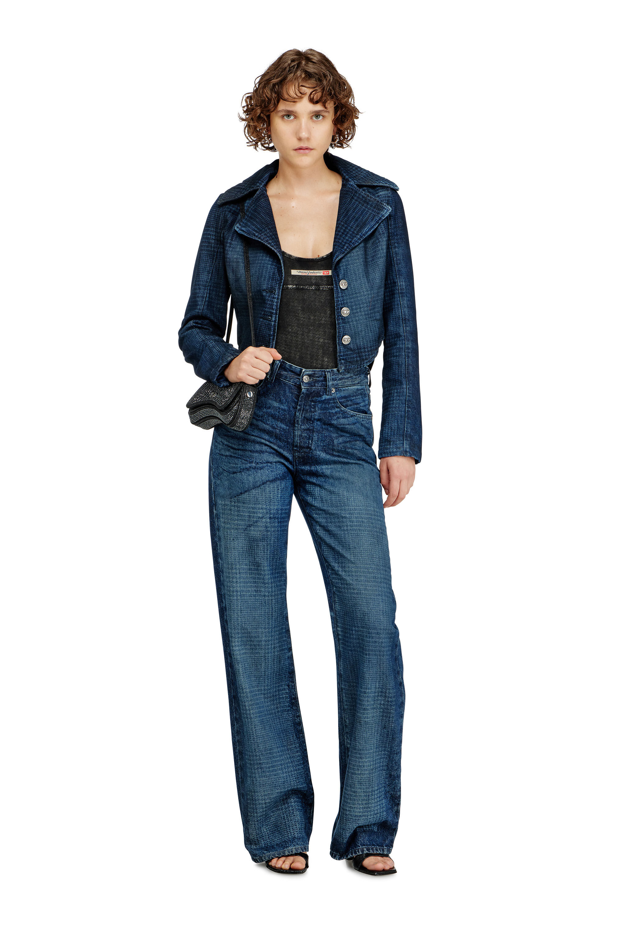 Diesel - PHOEBE-DNM, Body en coton avec imprim&eacute; pied-de-poule Femme in Gris - 6