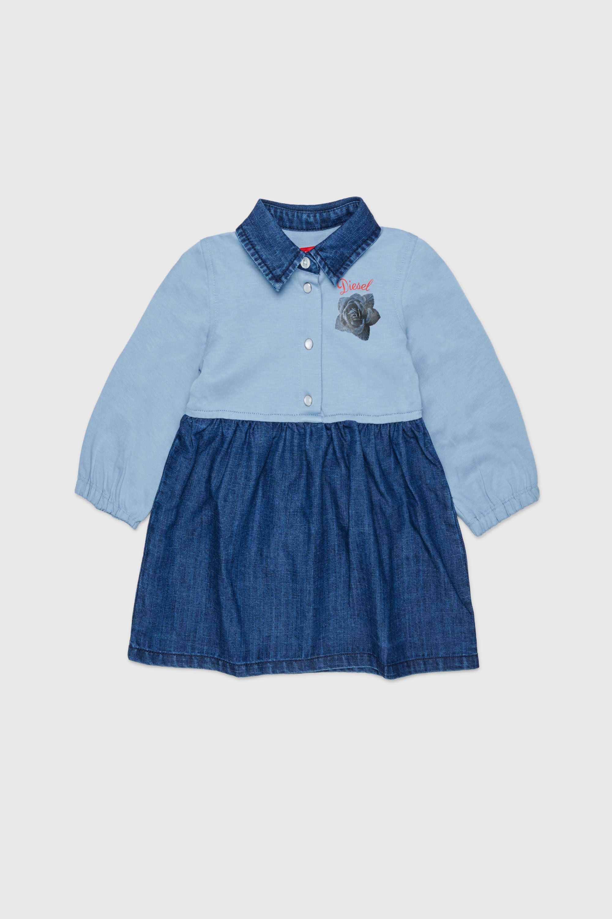 Diesel - DROSEB, Robe-chemise en coton et denim &agrave; imprim&eacute; rose Femme in Bleu - 1