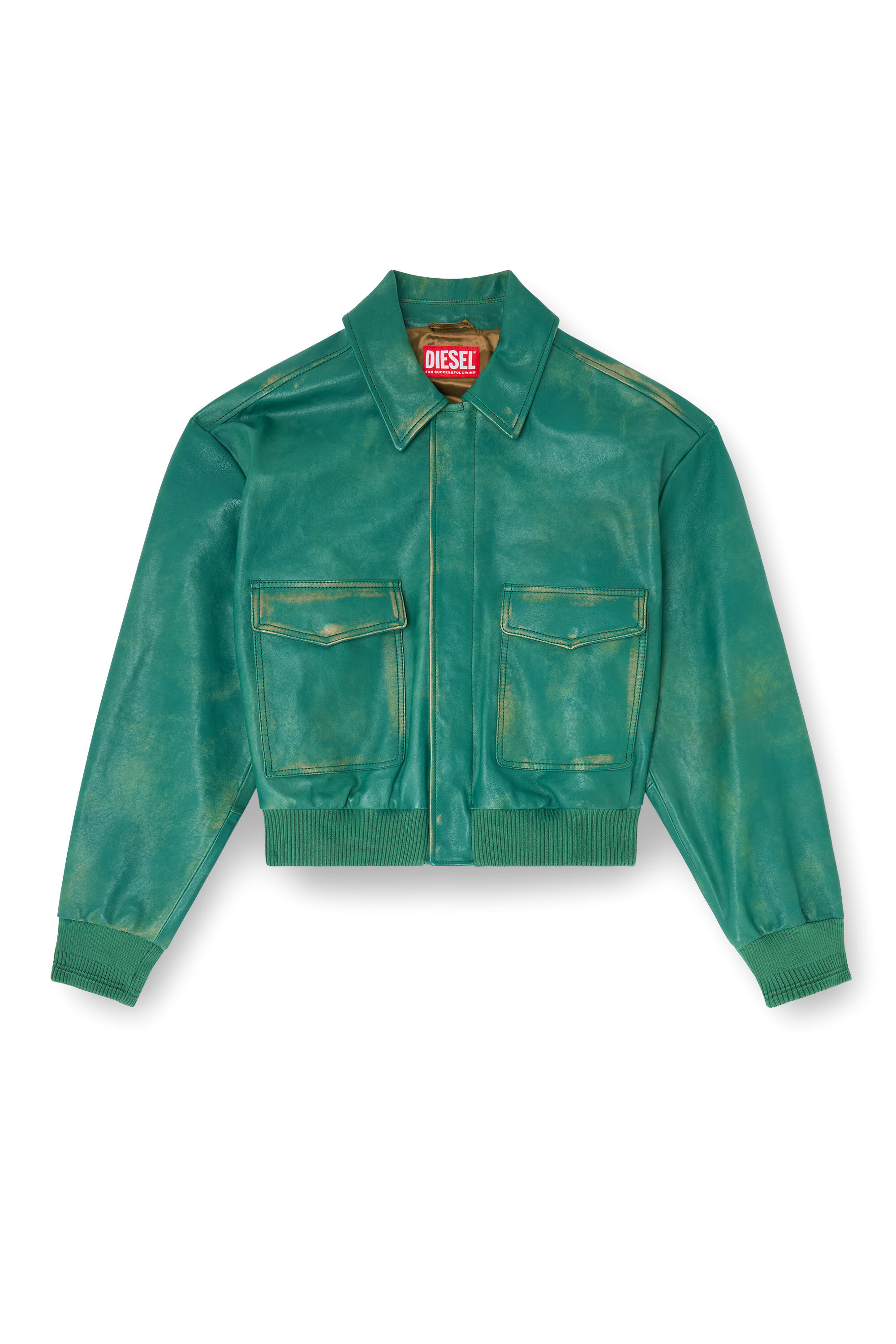 Diesel - L-UMAN, Blouson aviateur en cuir trait&eacute; Homme in Vert - 2