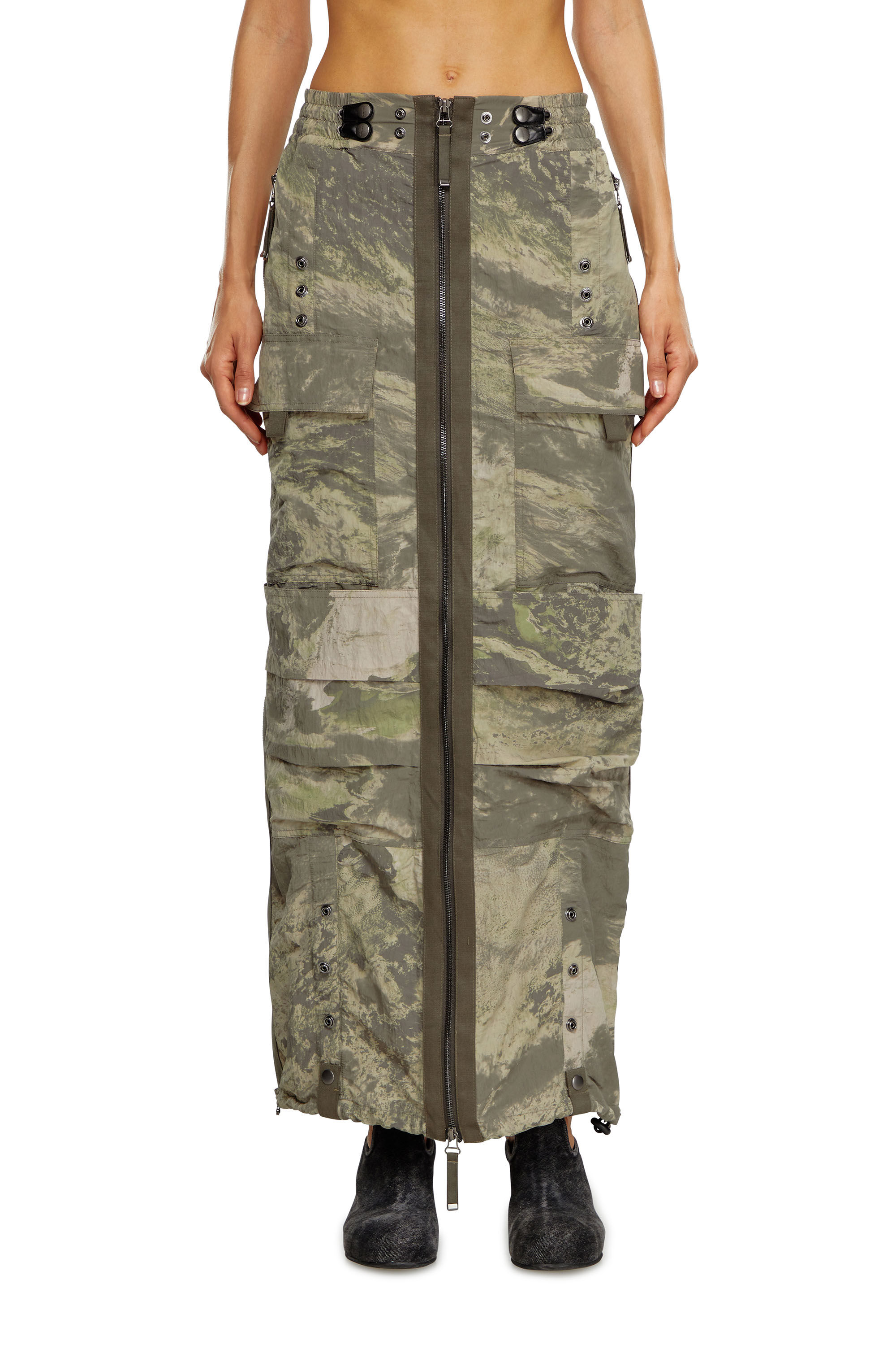 Diesel - O-CREP-N1, Woman Long skirt with cargo pockets in Green - Image 3