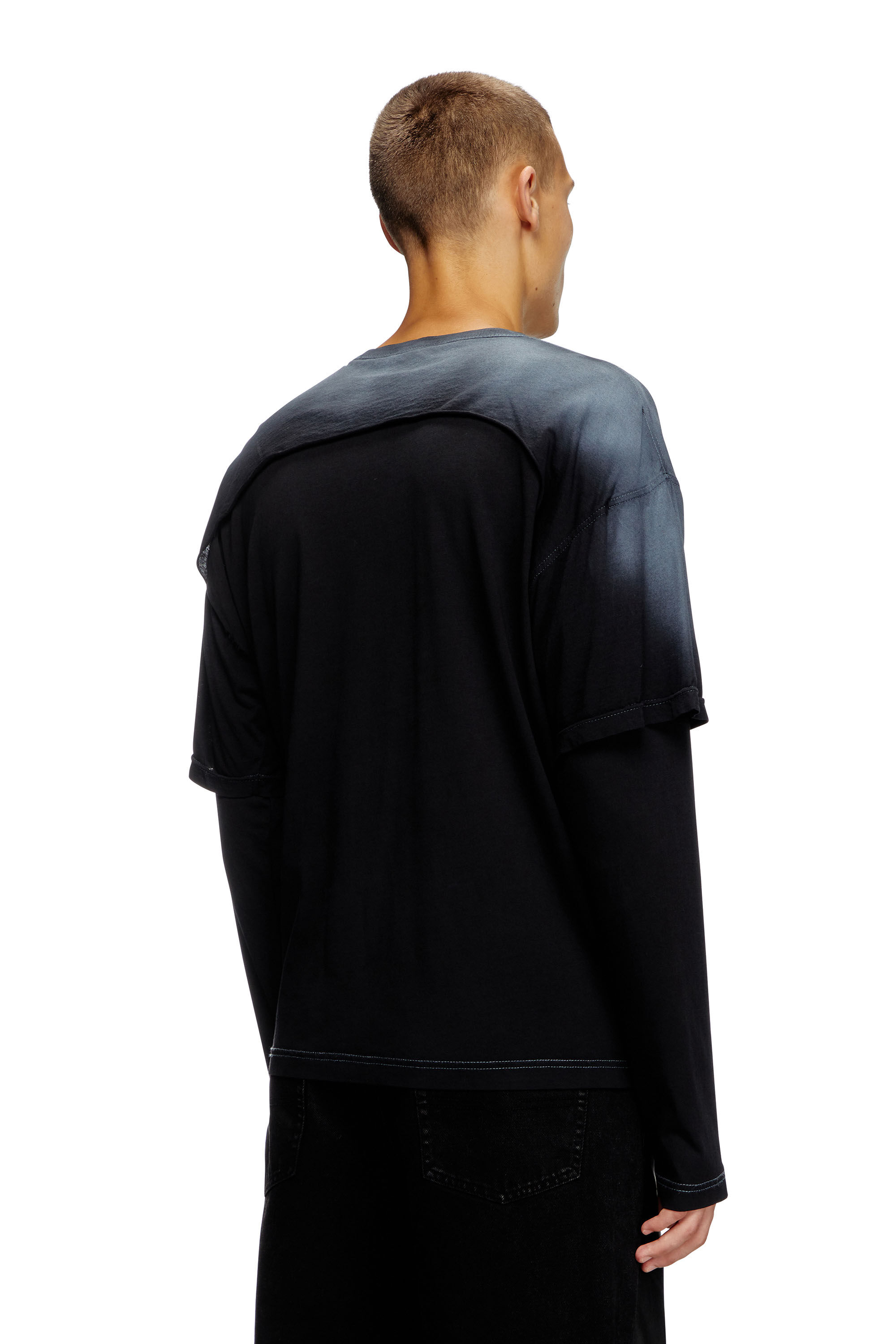 【DIESEL】t-besh-cut Men's Destroyed layered long-sleeve T-shirt | Black | Diesel