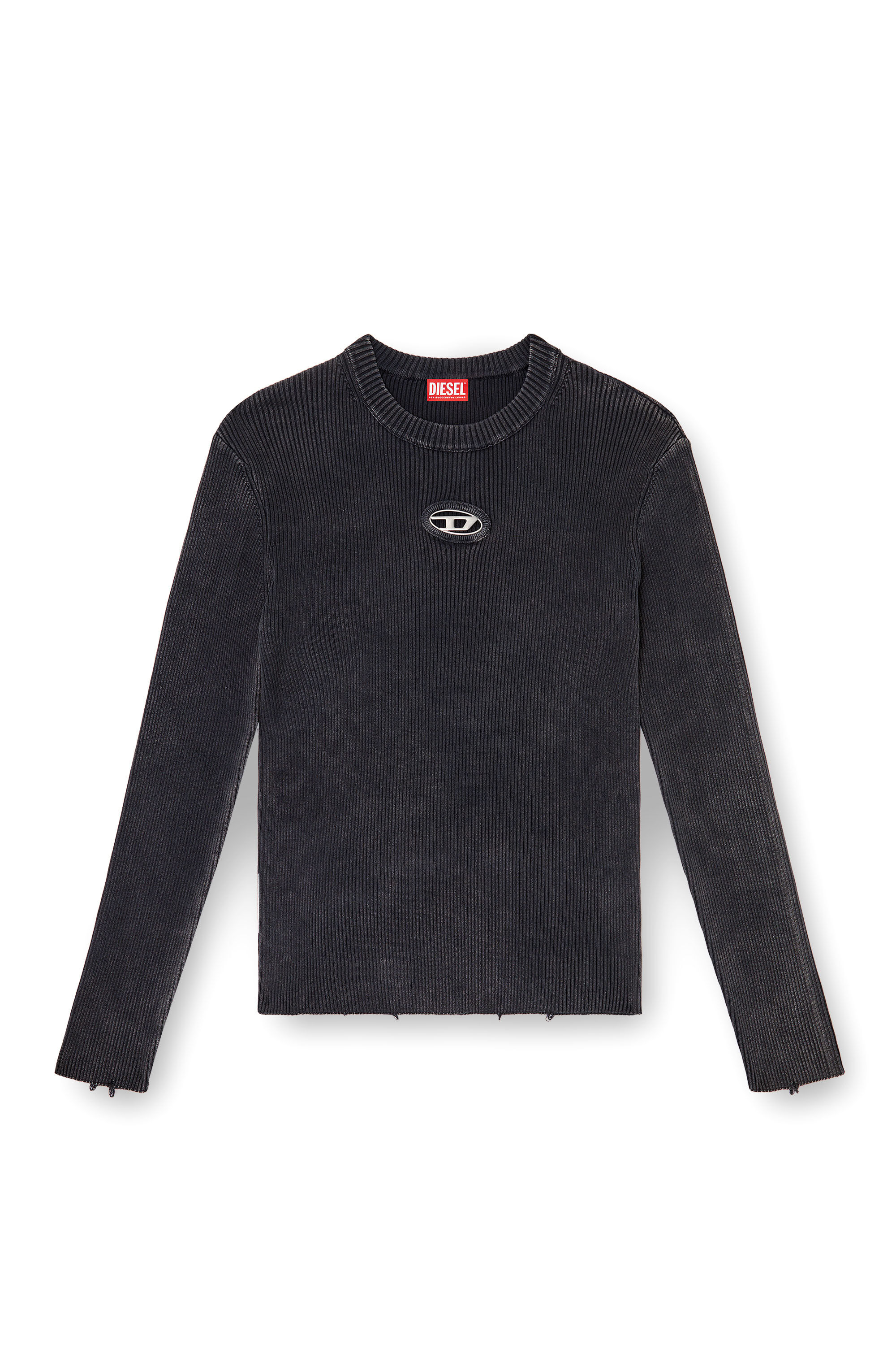 Diesel - K-DARIN-D, Pull effet vieilli avec logo cut-out Homme in Noir - 2