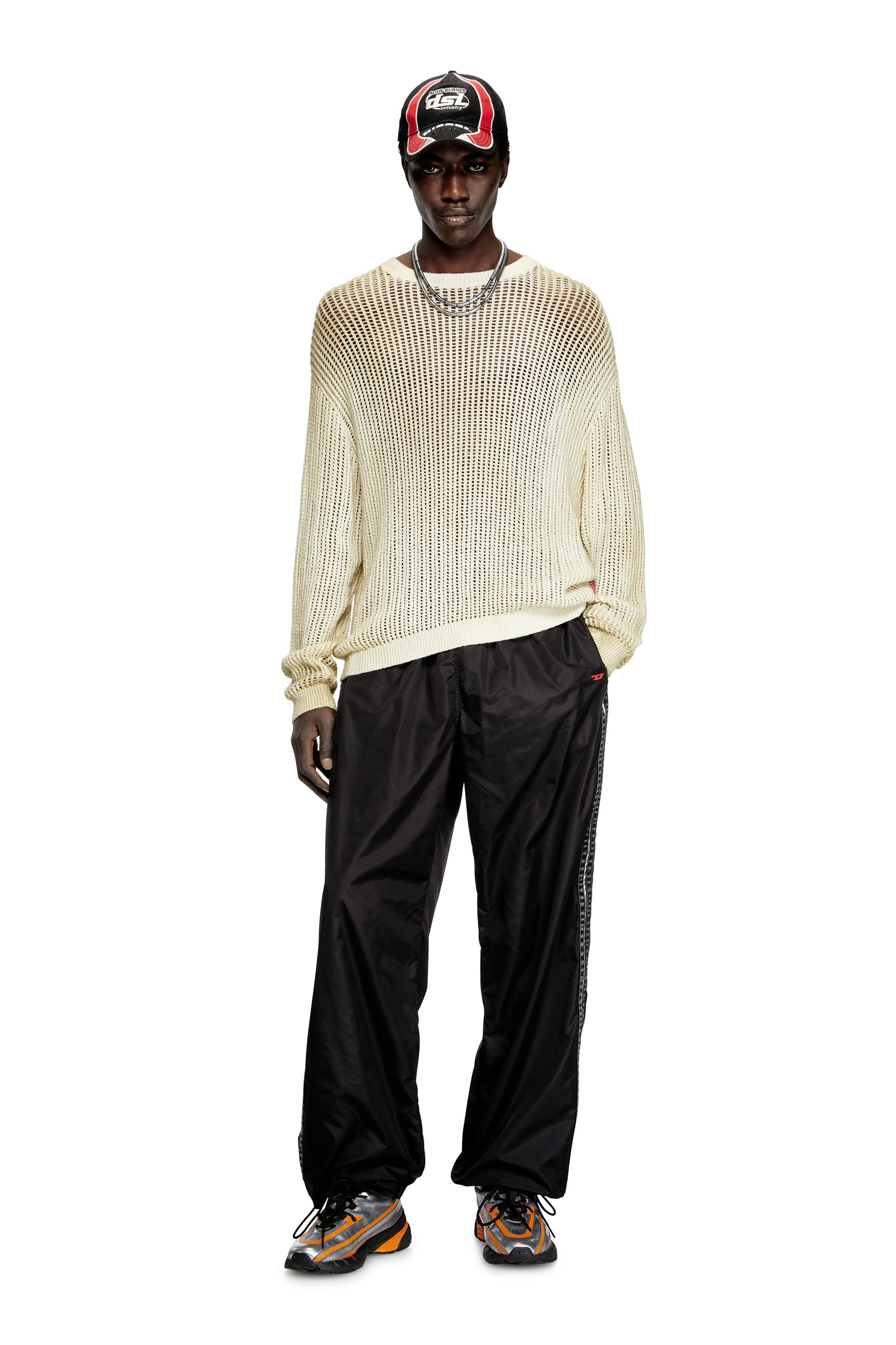 Diesel - K-SKUAT, Pull en tricot ouvert effet vieilli Homme in Beige - 1