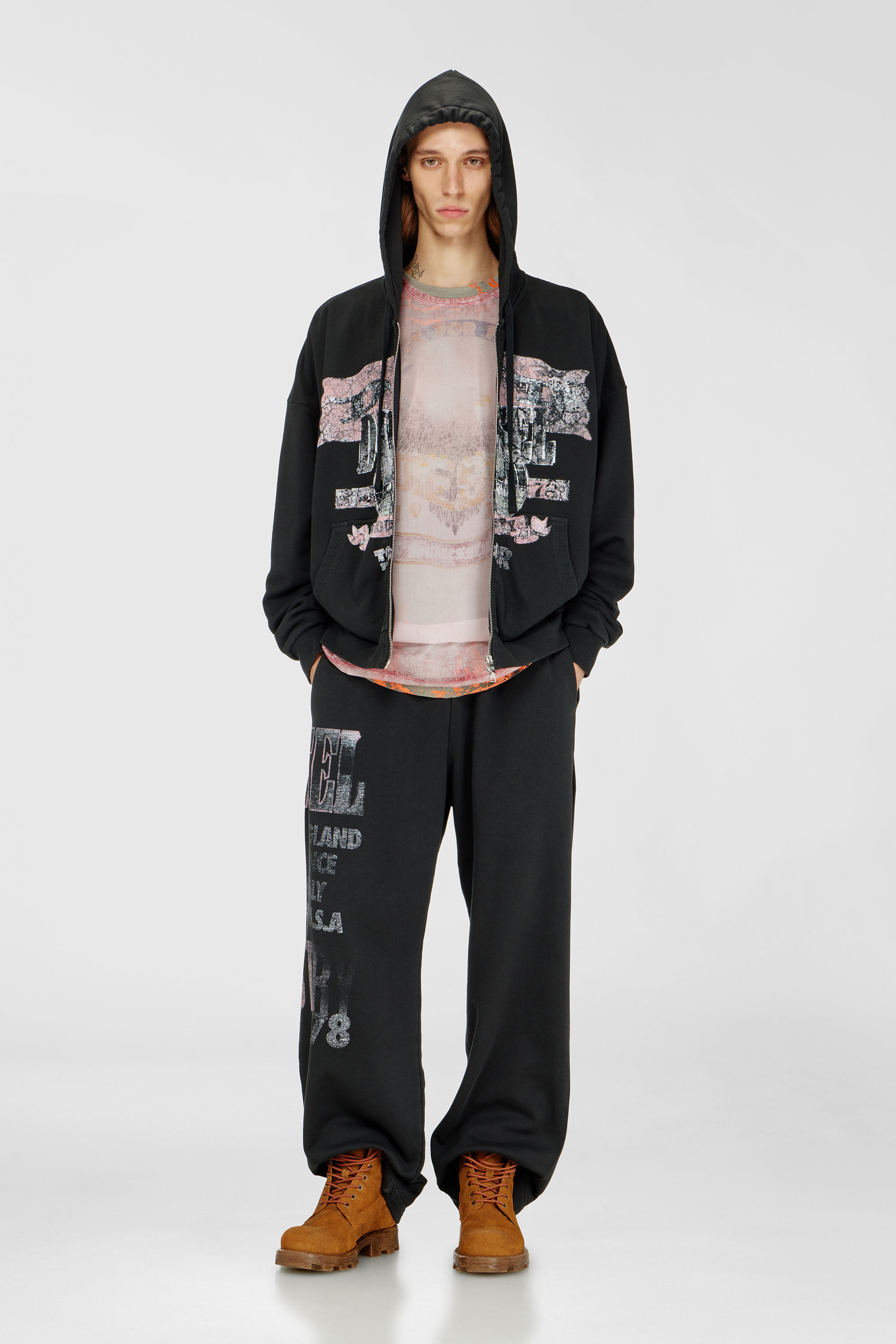 Diesel - S-WILL-ZIP, Sweat &agrave; capuche zipp&eacute; avec motifs concert Homme in ToBeDefined - 1