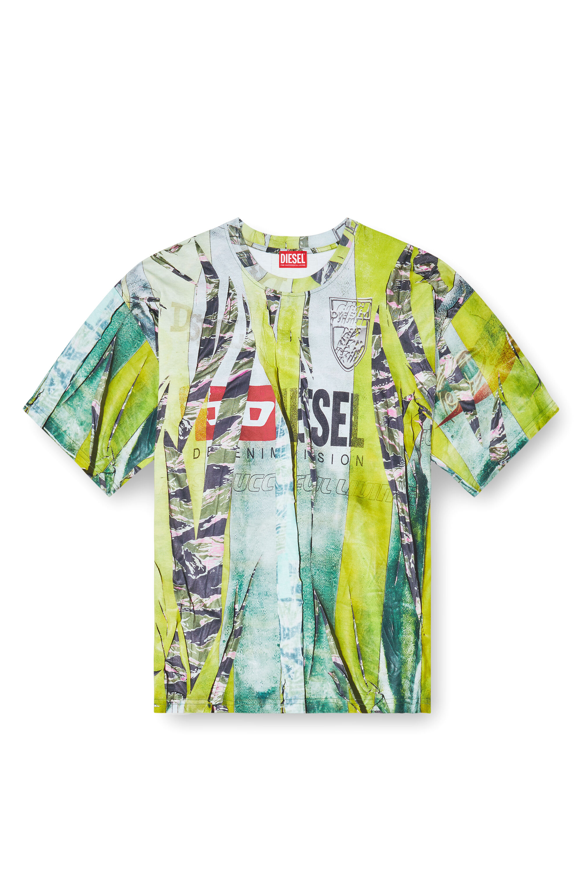 Men's T-shirt with trompe l'oeil cracked print | Multicolor