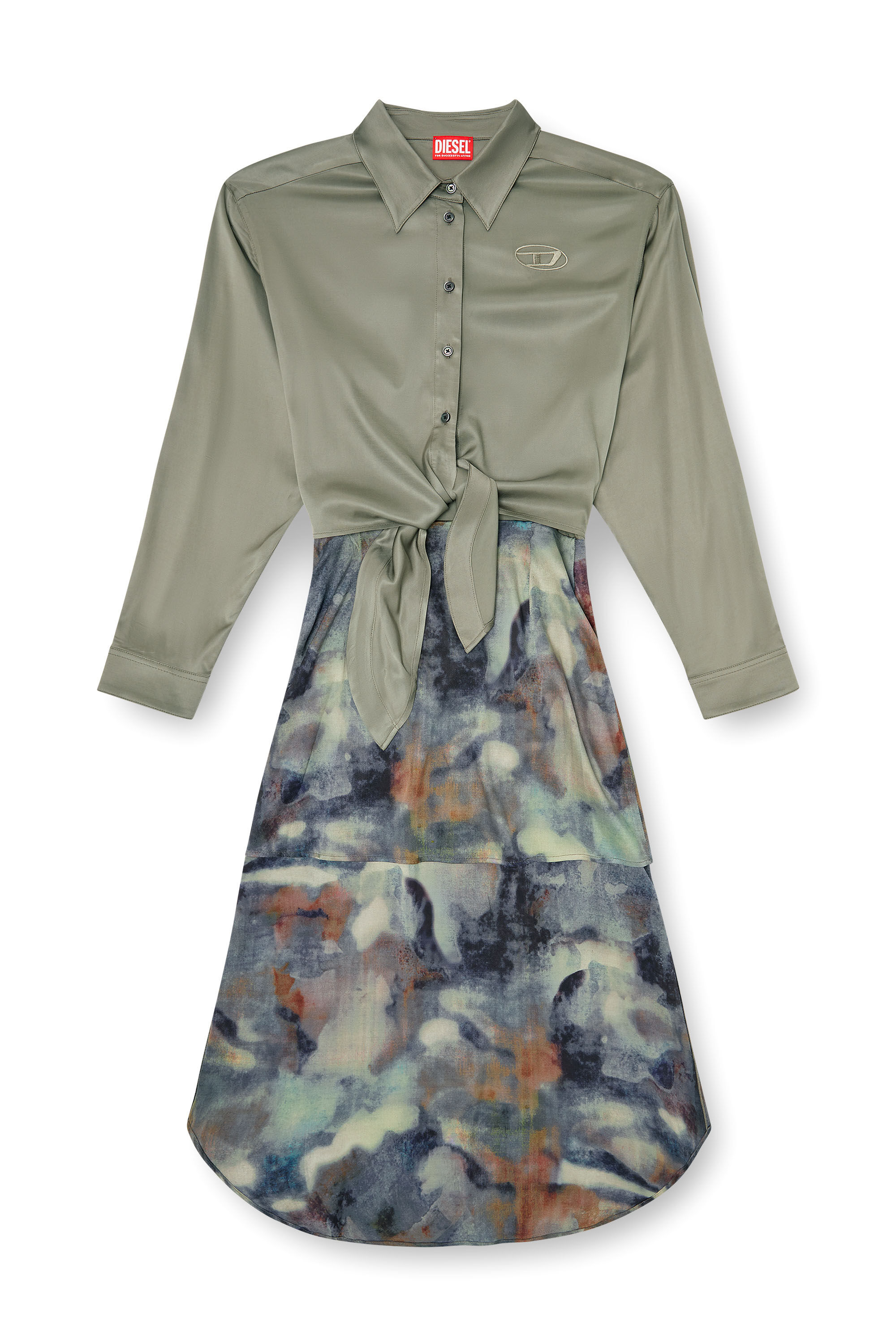 Diesel - D-ELTA, Robe en satin mi-longue avec haut nou&eacute; Femme in Polychrome - 2