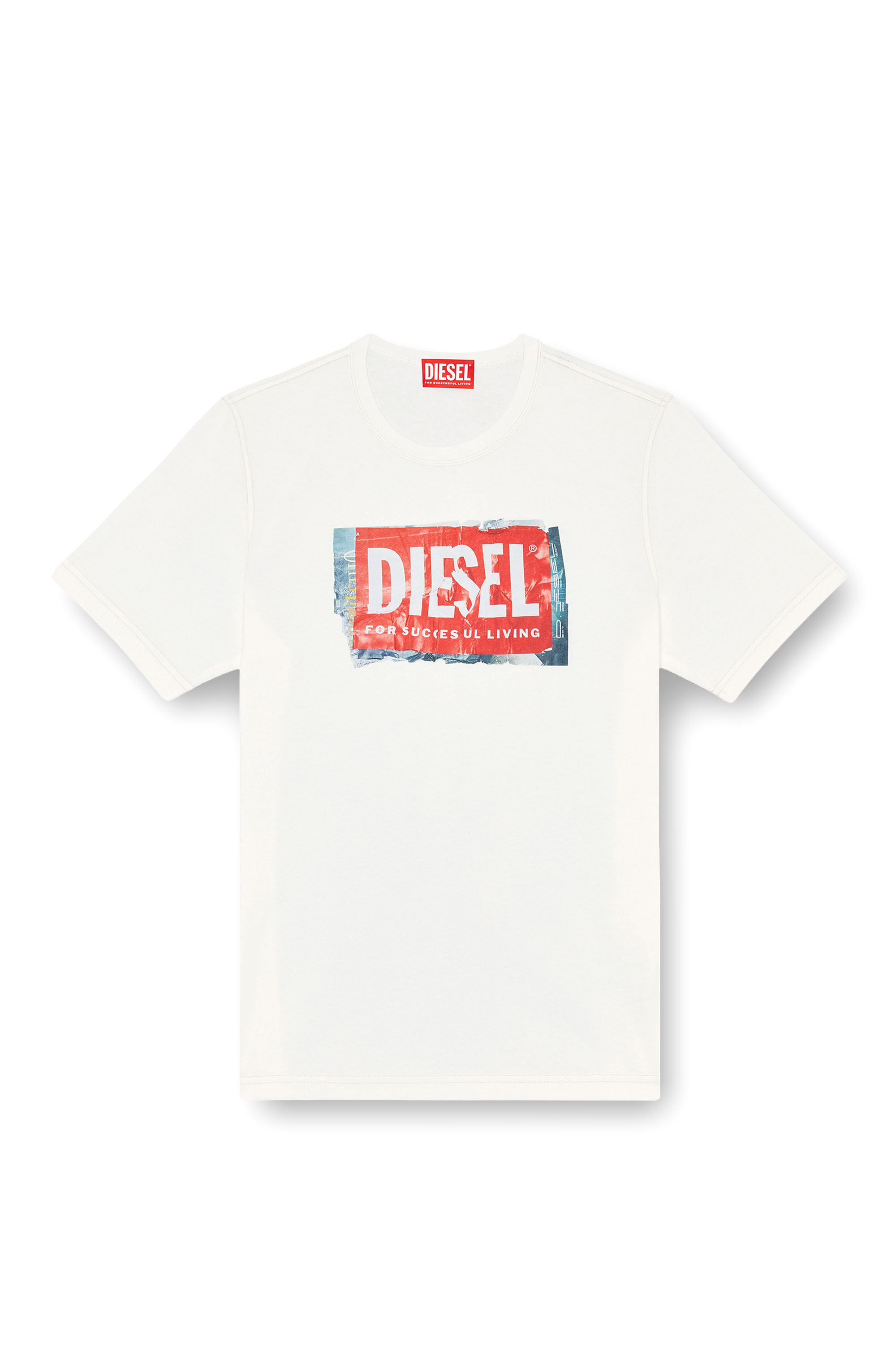 Diesel - T-ADJUST-Q6, T-shirt avec logo effet froiss&eacute; Homme in Blanc - 2