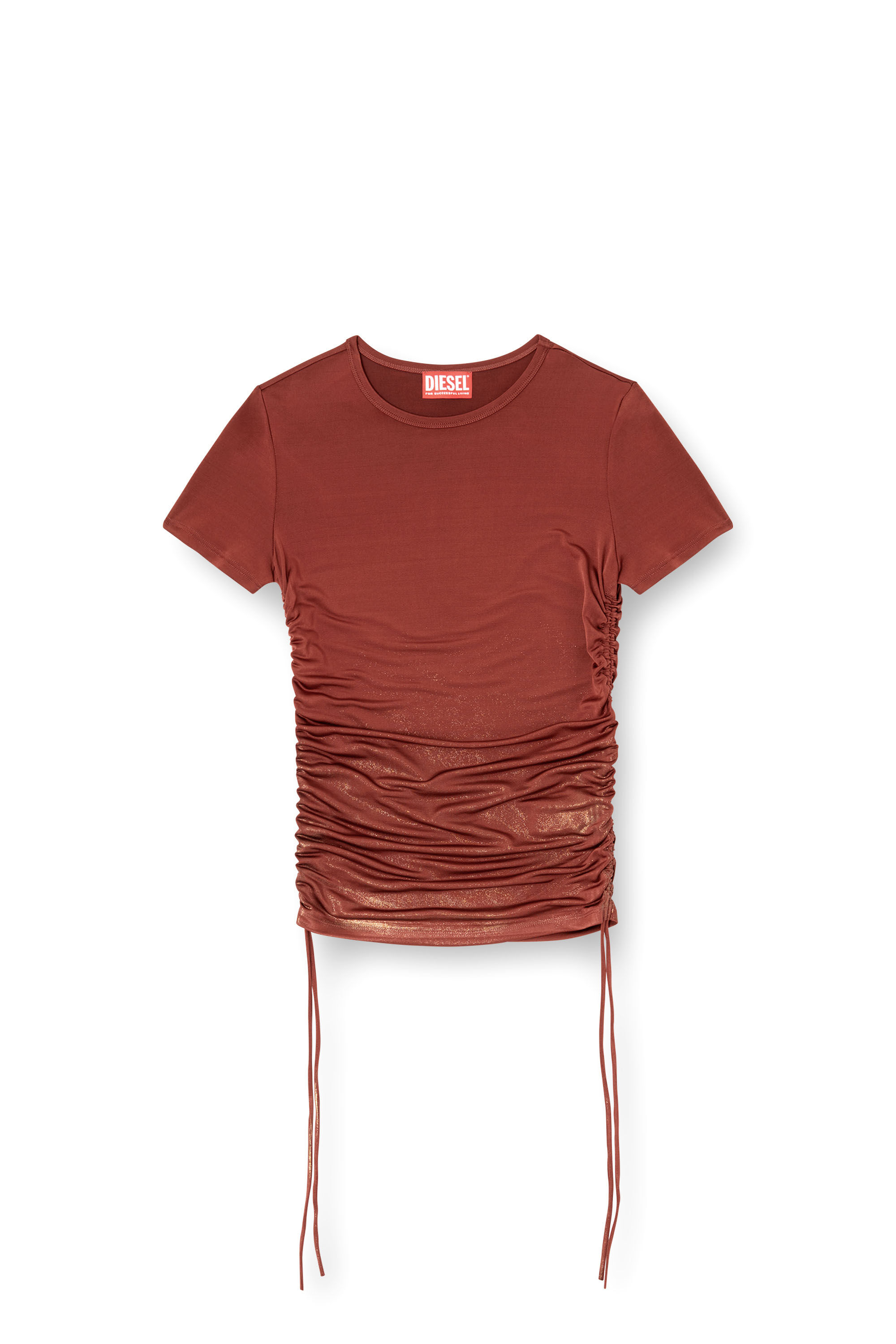 Diesel - T-REY, Haut en jersey avec cordon de serrage sur les côtés. Femme in Marron - 2