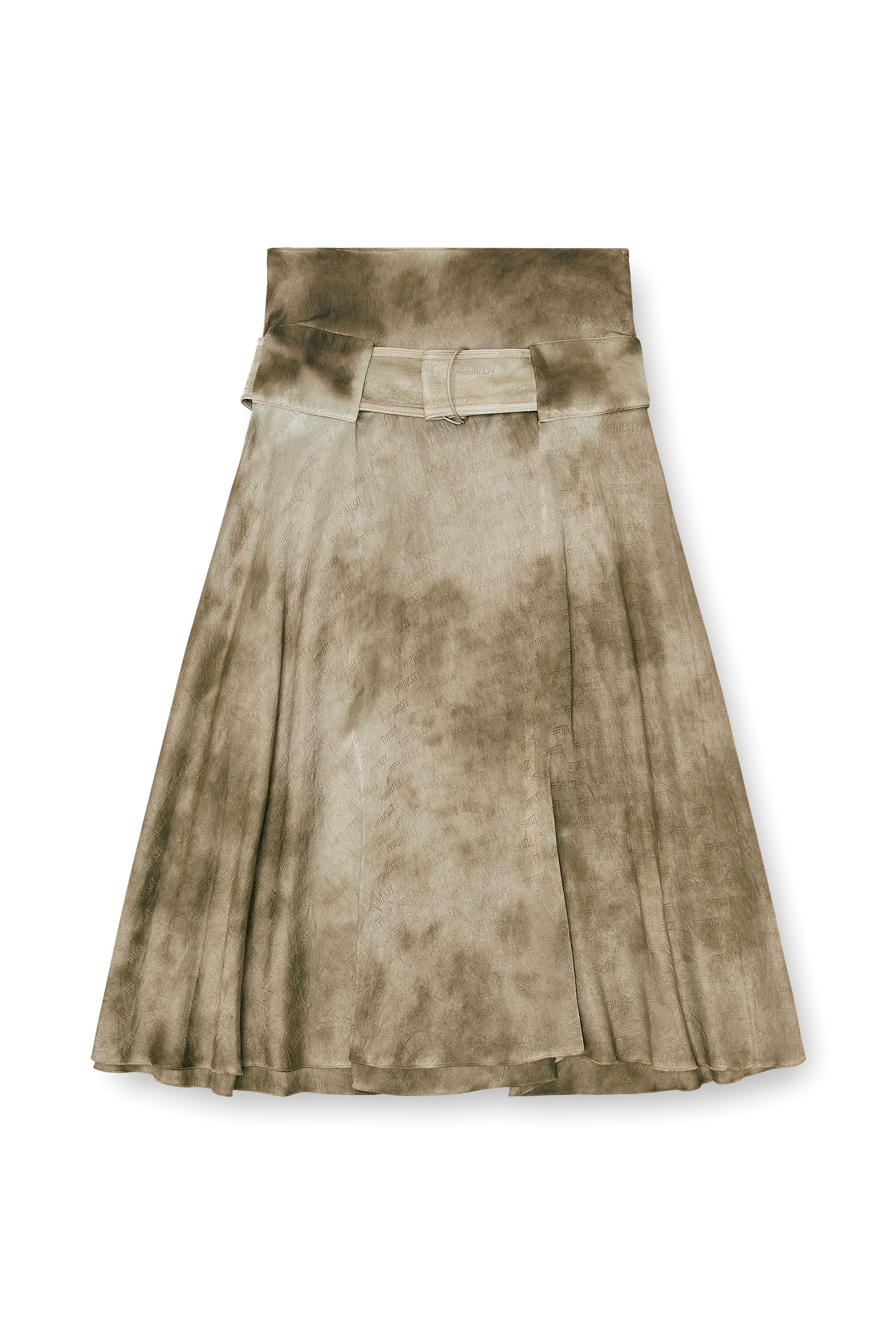 Diesel - O-DYLE, Jupe midi ceintur&eacute;e en satin jacquard logo Femme in ToBeDefined - 2