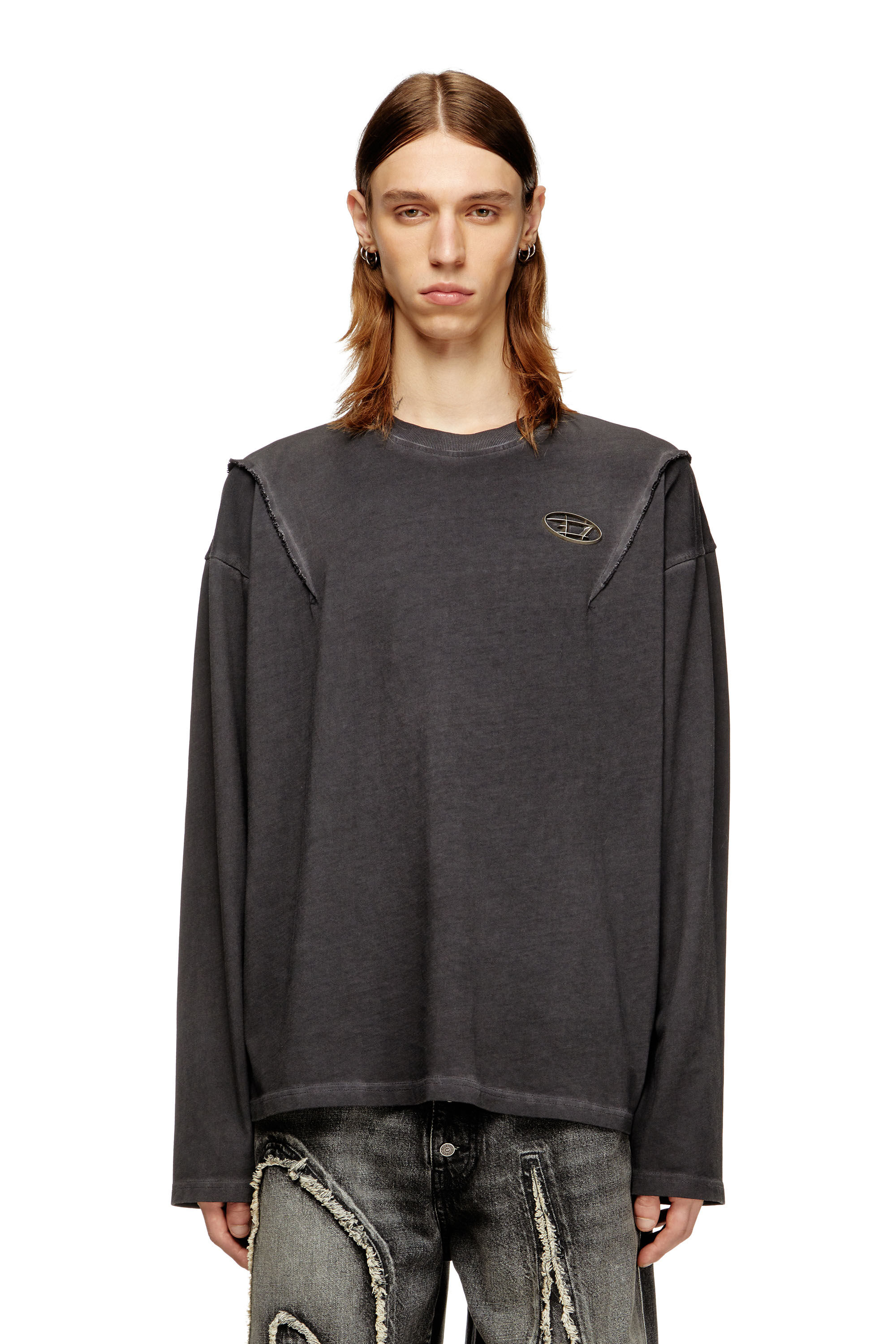 Diesel - T-THUG-T-SHIRT, T-shirt à manches longues avec effet délavé Mixte in Gris - 3