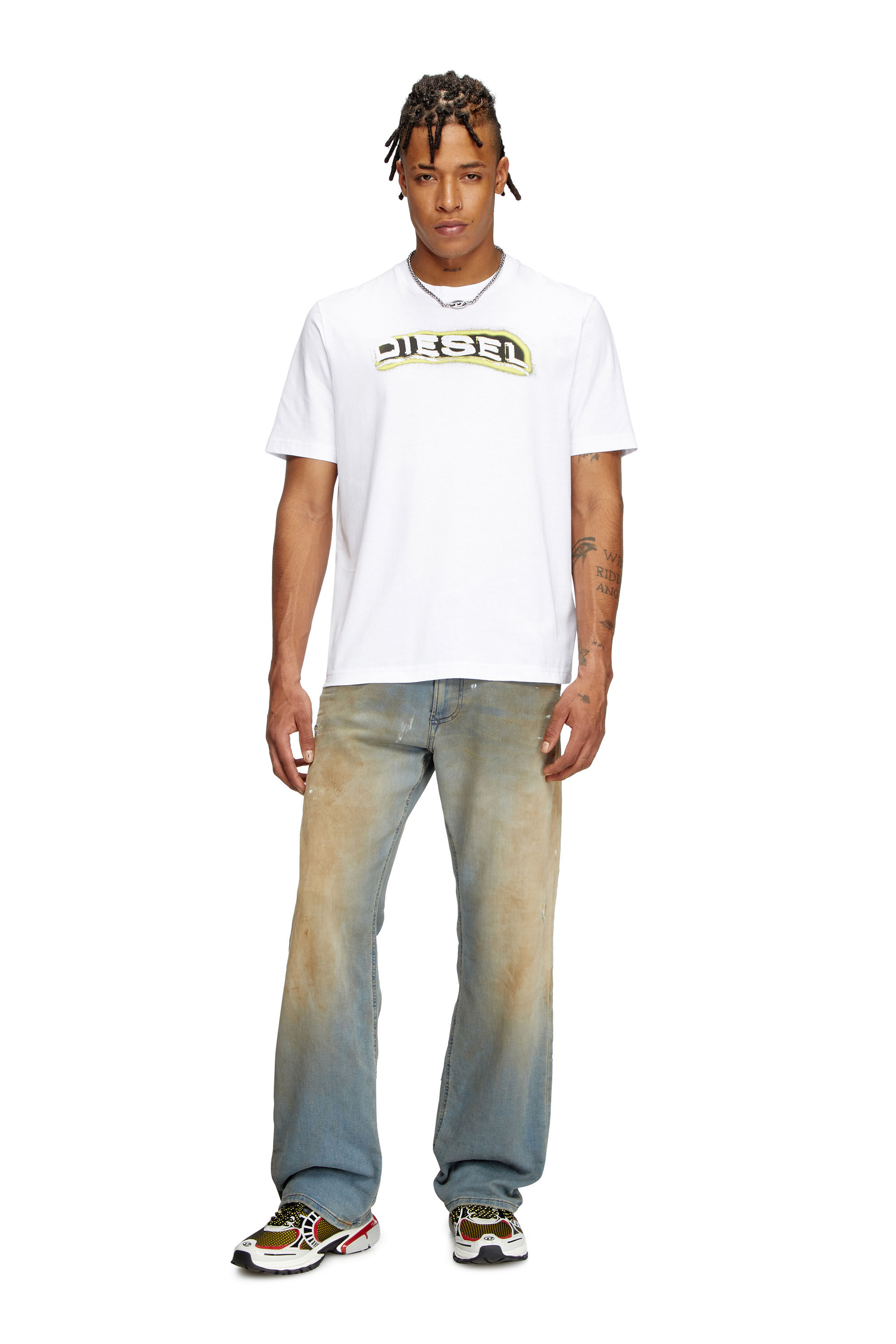Tシャツ・カットソー DIESEL Men T-shirt White A163970GRAI 100 Men's T-shirt with puff-print logo | White | Diesel