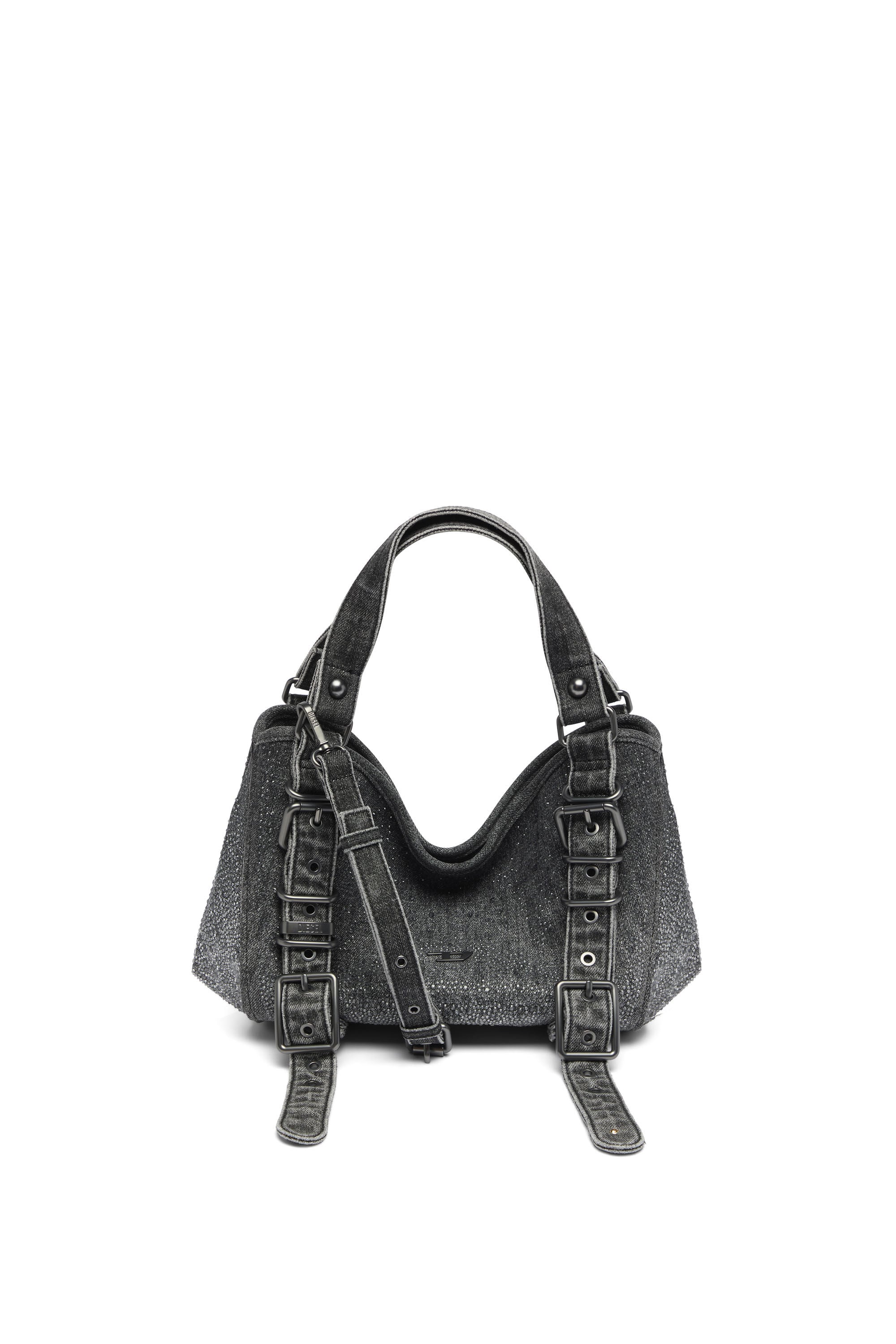 Diesel - D-ONE TOPHANDLE S, D-One-Sac small &agrave; poign&eacute;e sup&eacute;rieure en denim solaris&eacute; orn&eacute; de cristaux Femme in Noir - 1