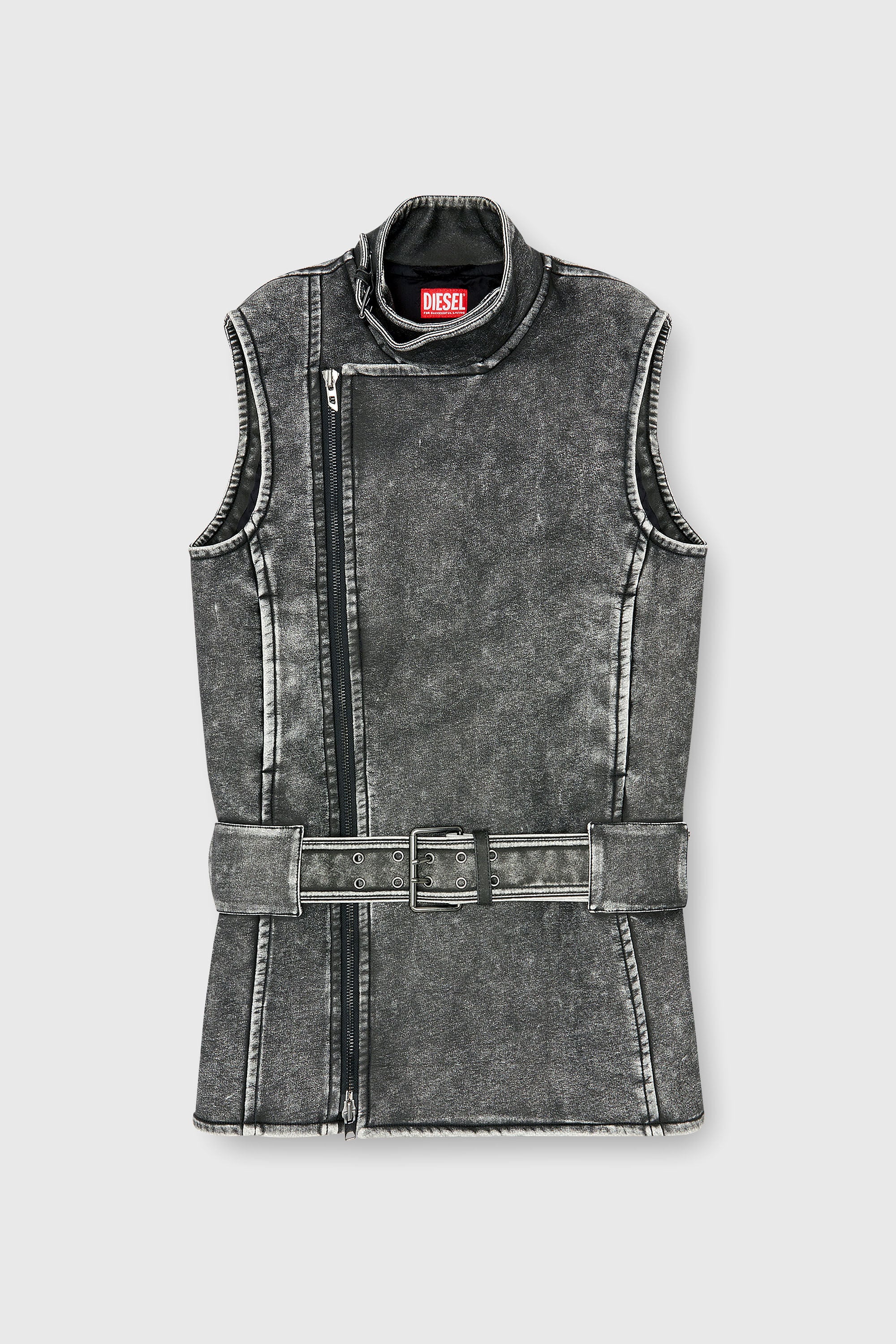Diesel - D-IKE, Robe mini style biker avec ceinture Femme in Gris - 2