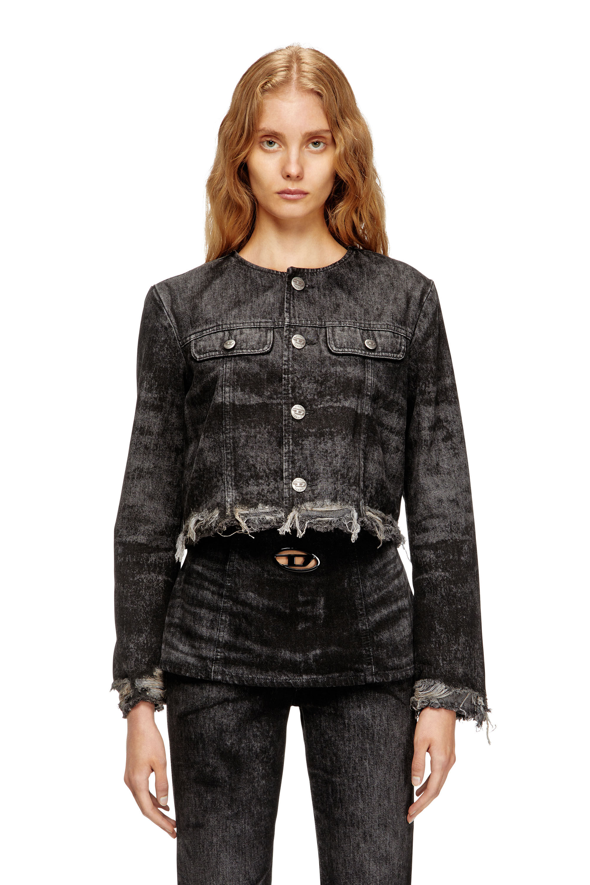 Diesel - DE-GRAFFY-FSH, Veste en denim de coton et chanvre gravé au laser Femme in Noir - 3