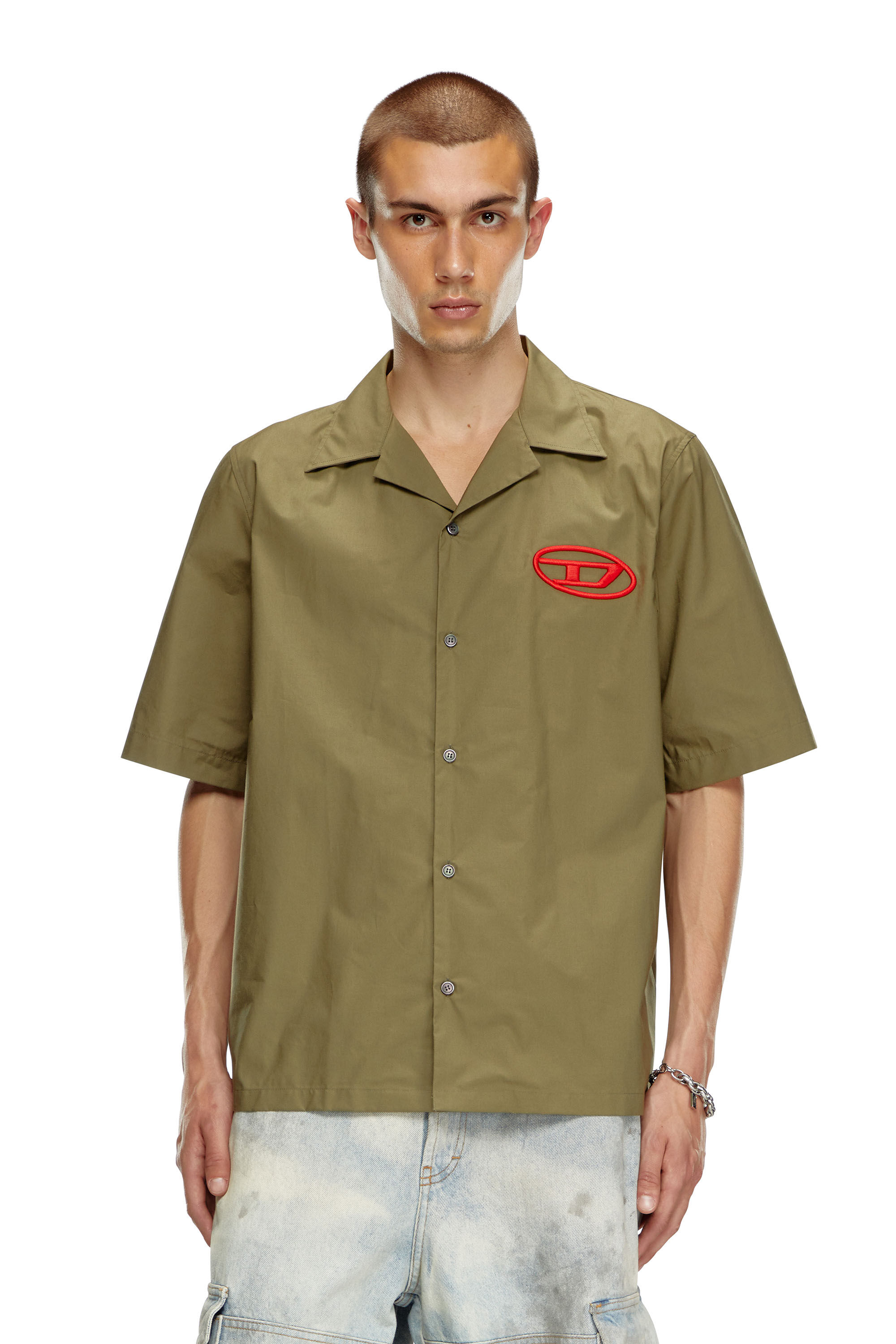 Diesel - S-MAC-C, Chemise bowling avec logo brodé Homme in Vert - 5