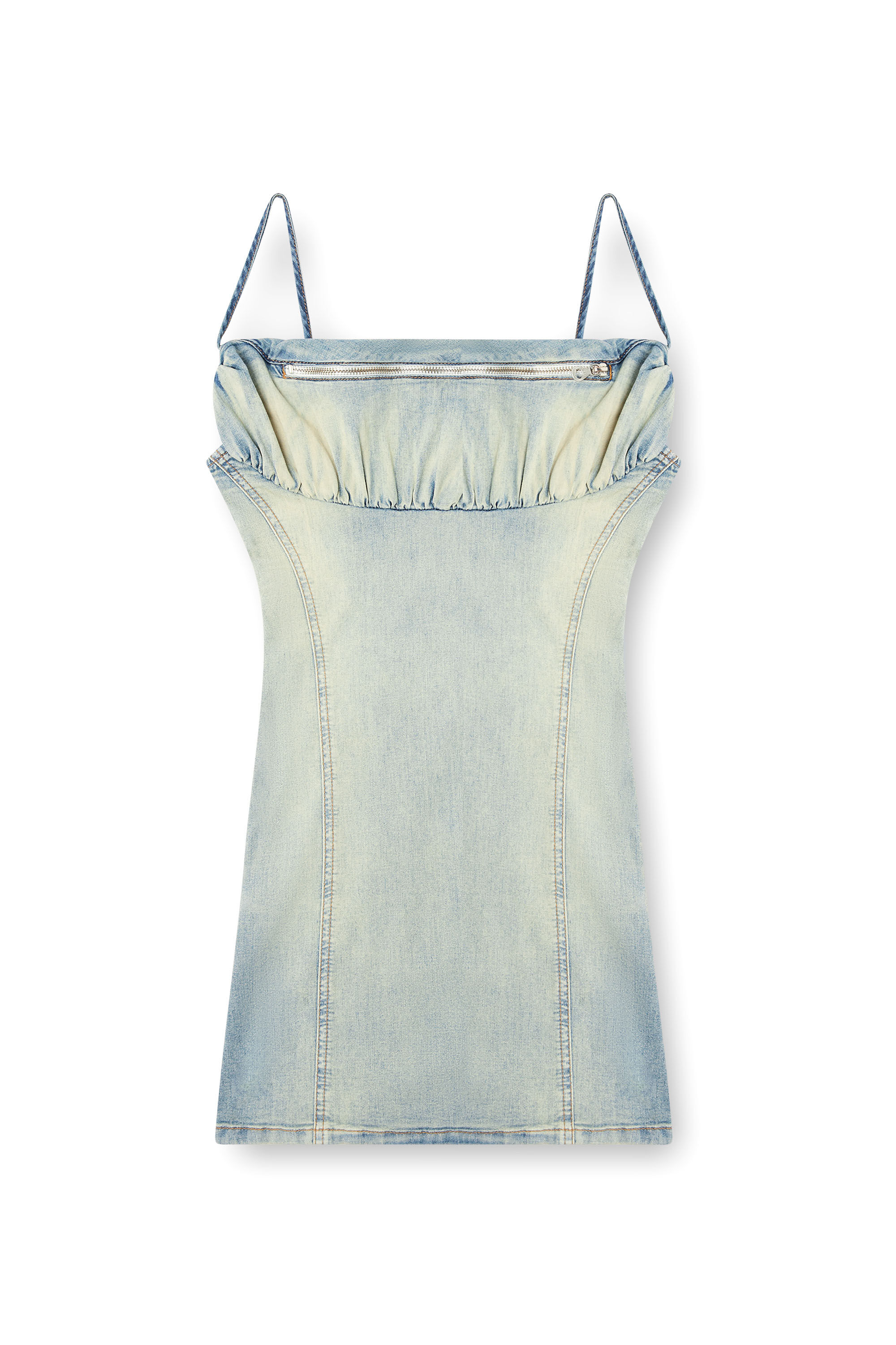 Diesel - DE-ELLIT-S, Robe en denim avec détail de sac banane Femme in Bleu - 2