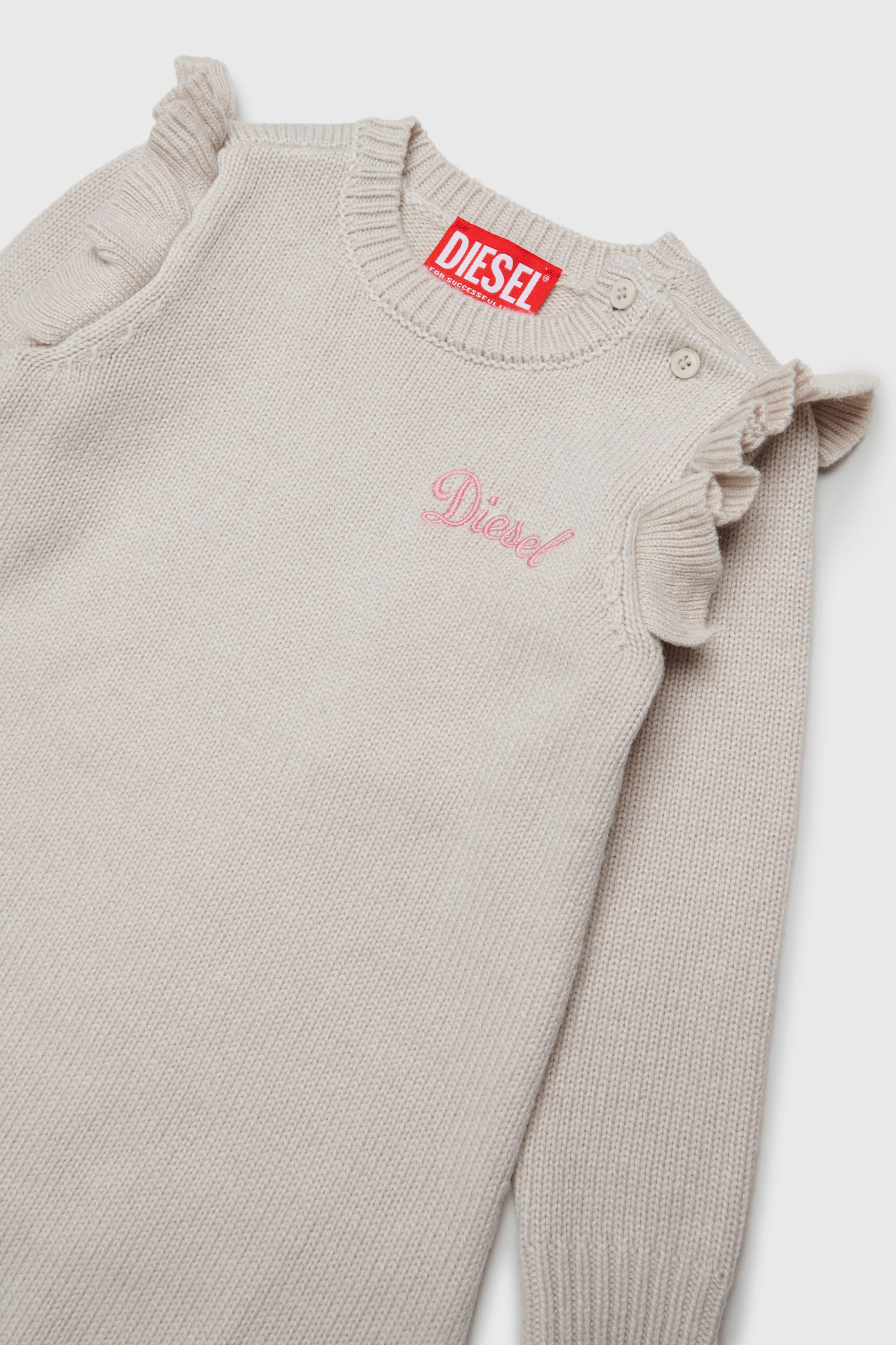 Diesel - DSCALOB, Robe pull &agrave; volants enrichie en cachemire Femme in Blanc - 3