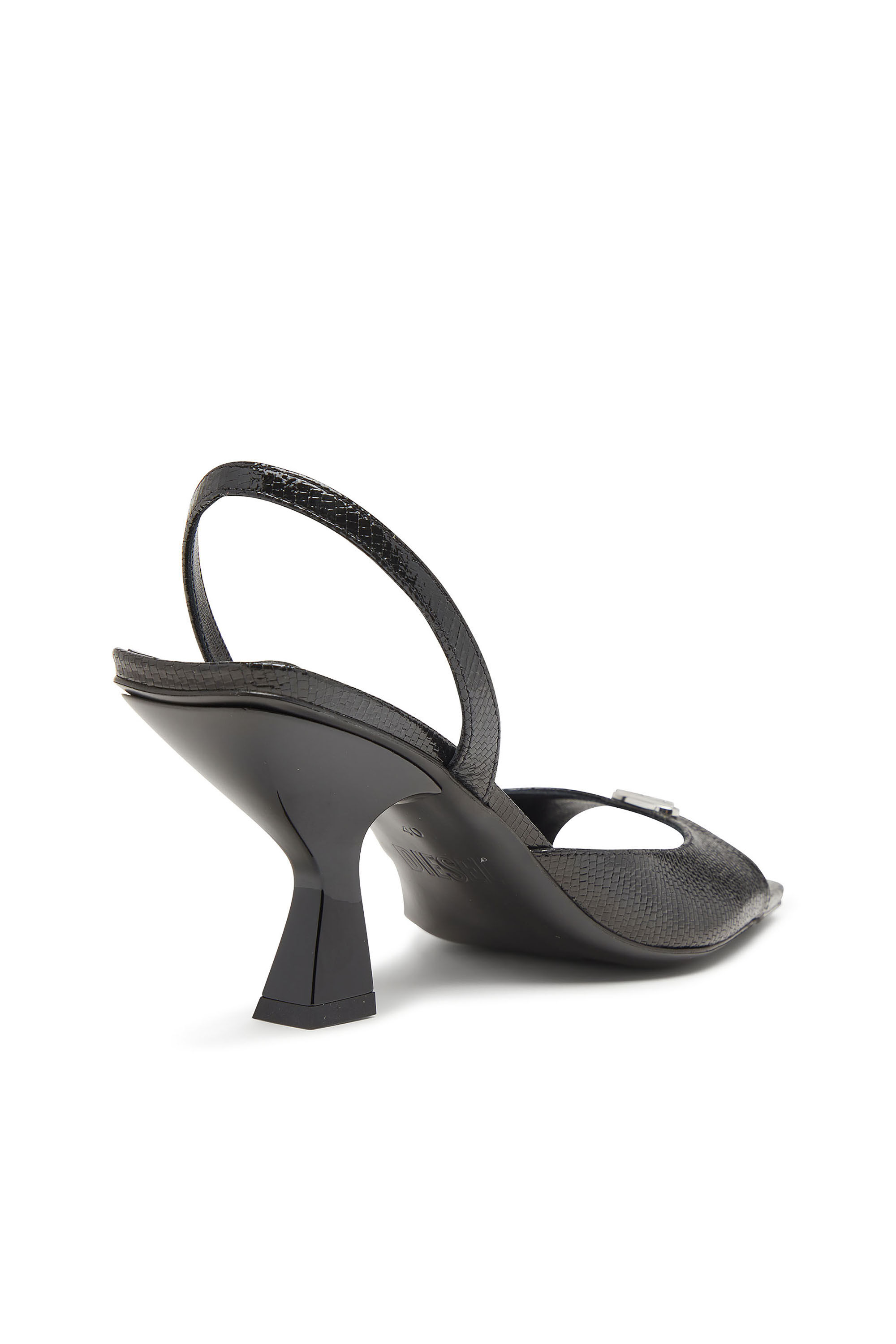Diesel - D-AMBER 75 SANDAL, D-Amber-Sandales slingback en cuir effet l&eacute;zard Femme in Noir - 5