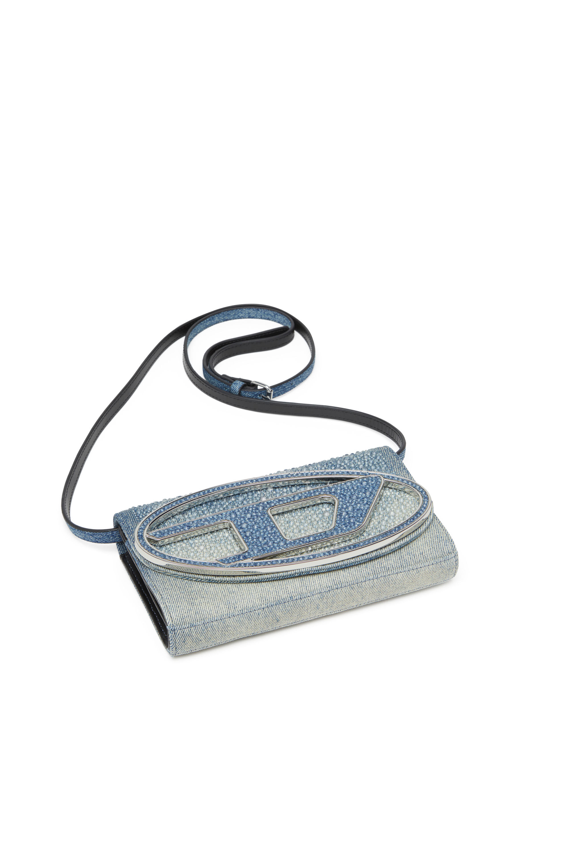 Diesel - 1DR WALLET STRAP, Porte-monnaie en denim cristal Femme in Bleu - 5