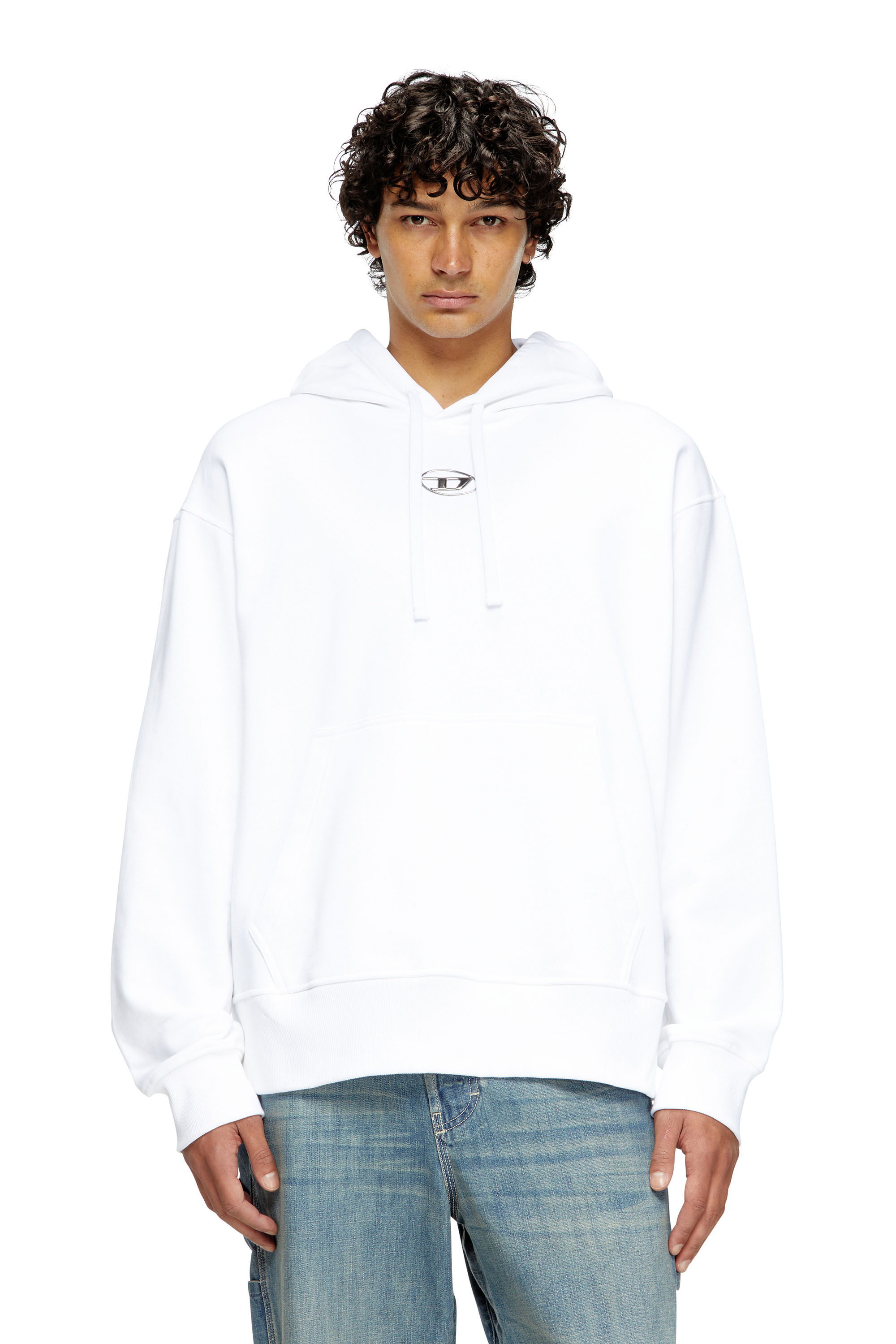 Diesel - S-MACS-HOOD-OD, Sweat-shirt &agrave; capuche oversize avec logo m&eacute;tallis&eacute; Homme in Blanc - 3
