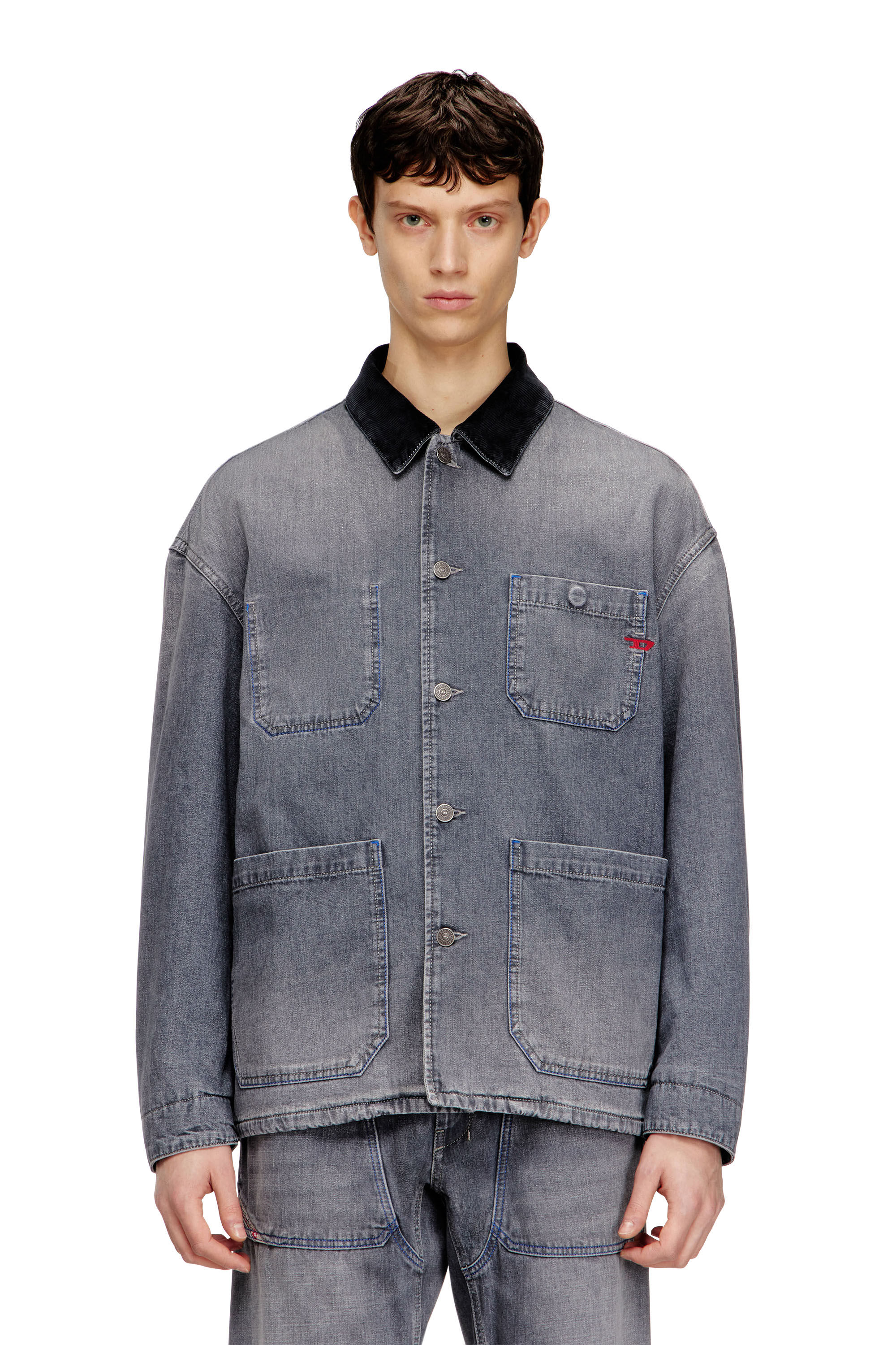 Diesel - D-STACK-U-L, Veste en jean style utilitaire avec col contrastant Mixte in Gris - 3