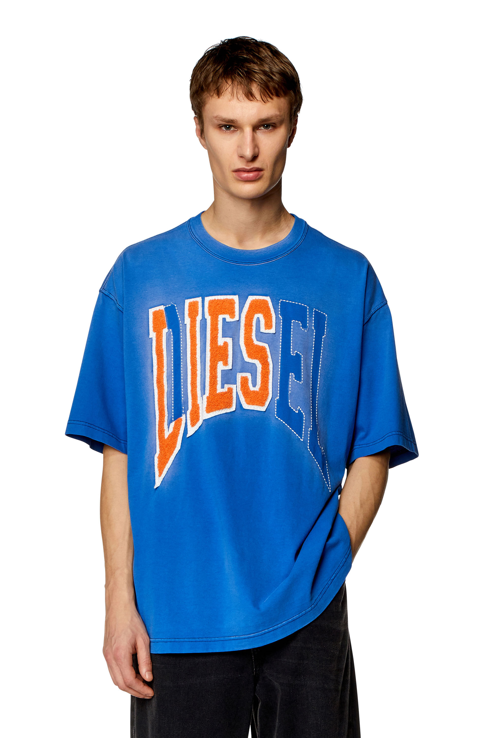 Diesel - T-WASH-N, Homme T-shirt oversize avec logo Diesel Lies in Bleu - Image 3