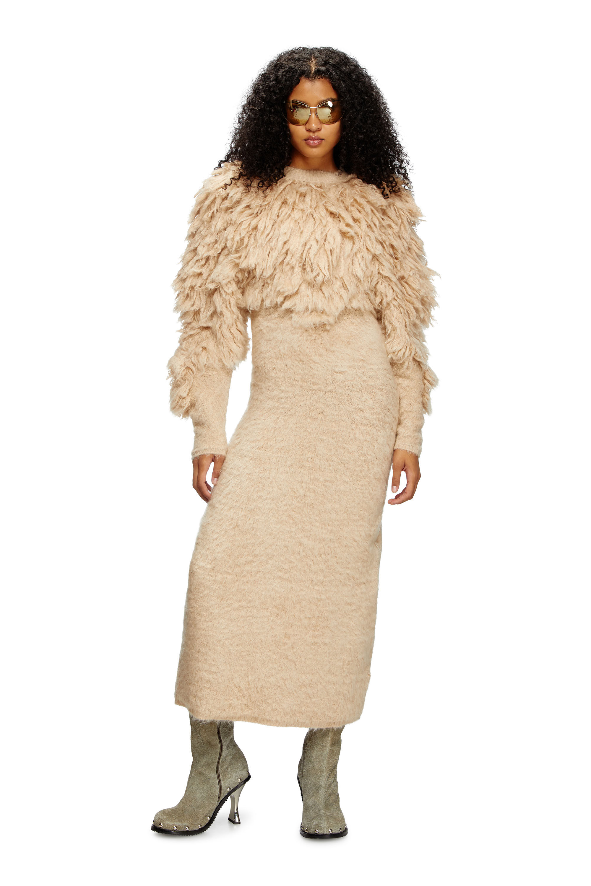 Diesel - M-PACE, Robe à col roulé en mohair à poils longs Femme in Marron - 1