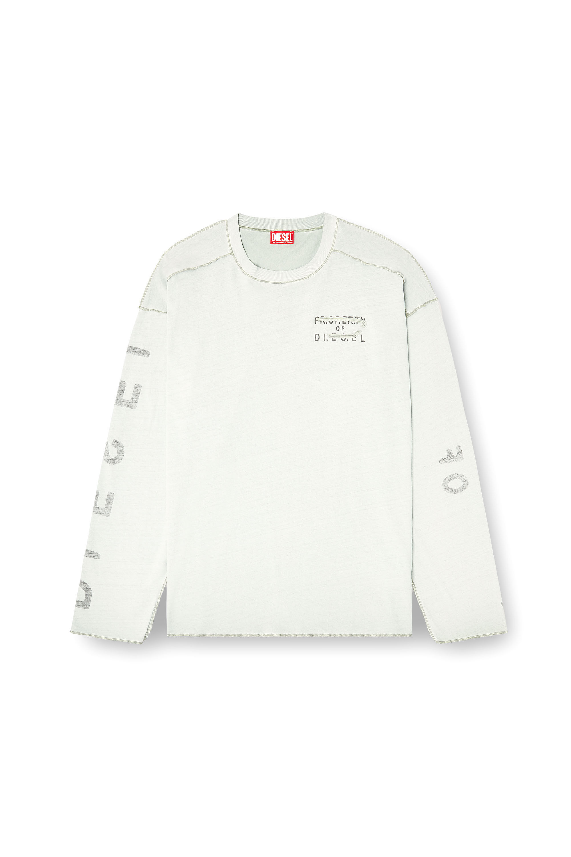 Diesel - T-LOOK-LS, T-shirt &agrave; manches longues d&eacute;contract&eacute;e avec manches imprim&eacute;es Homme in Gris - 2