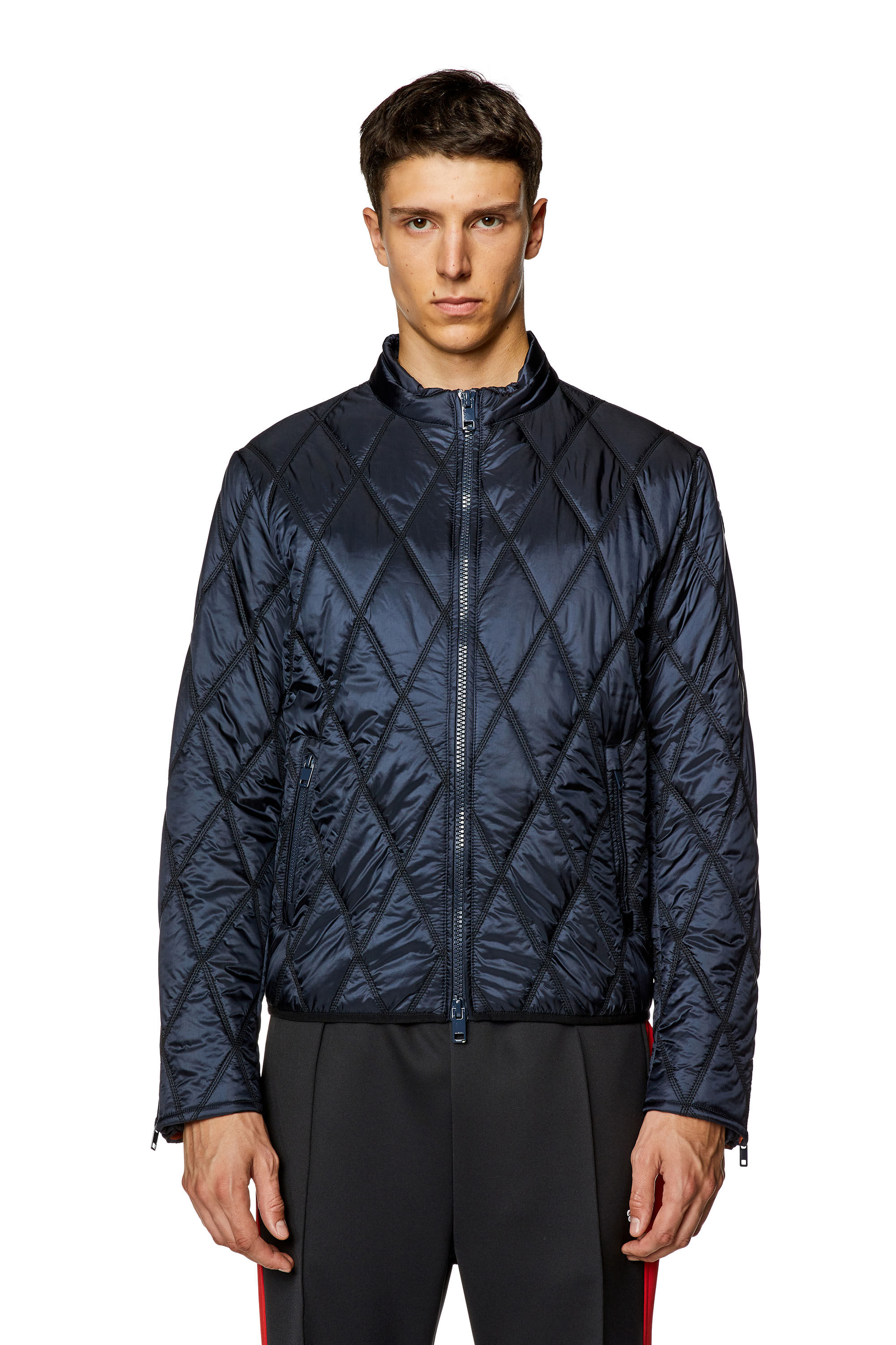 Diesel - J-NIEL, Man's Mock-neck jacket in quilted nylon in Blue - 6