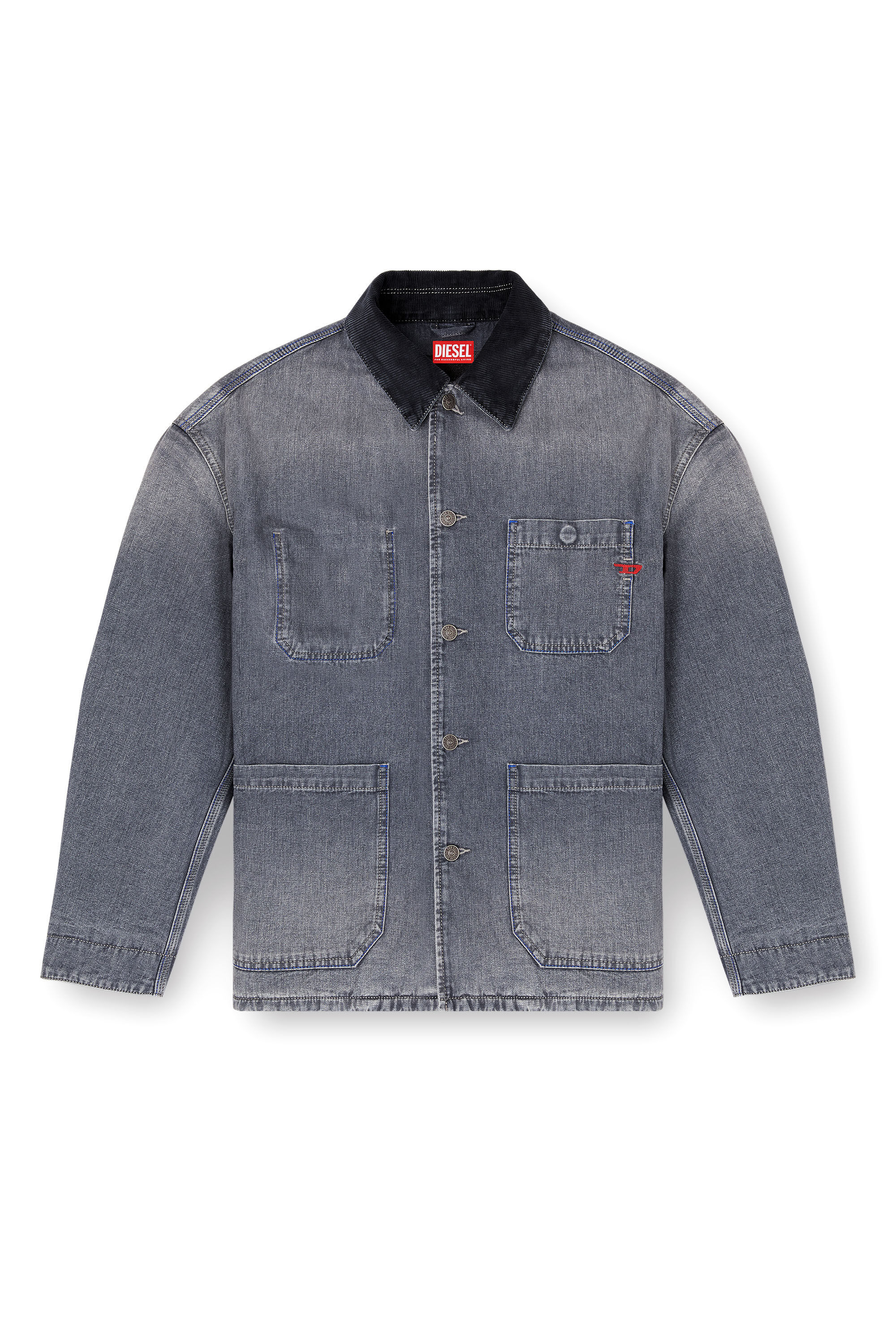 Diesel - D-STACK-U-L, Veste en jean style utilitaire avec col contrastant Mixte in Gris - 2
