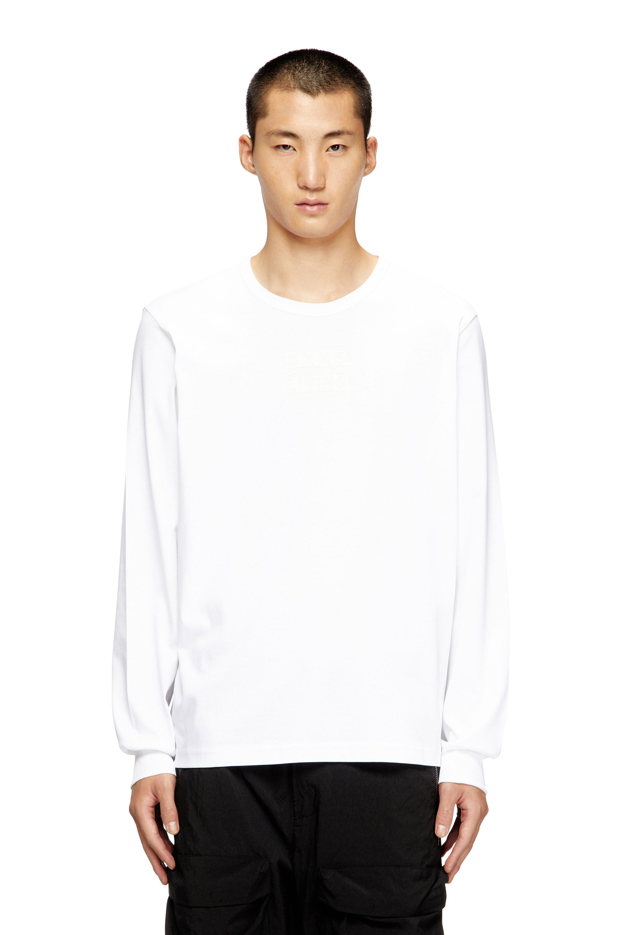 Diesel - T-MADJUST-LS-T1, T-shirt en coton à manches longues Homme in Blanc - 3