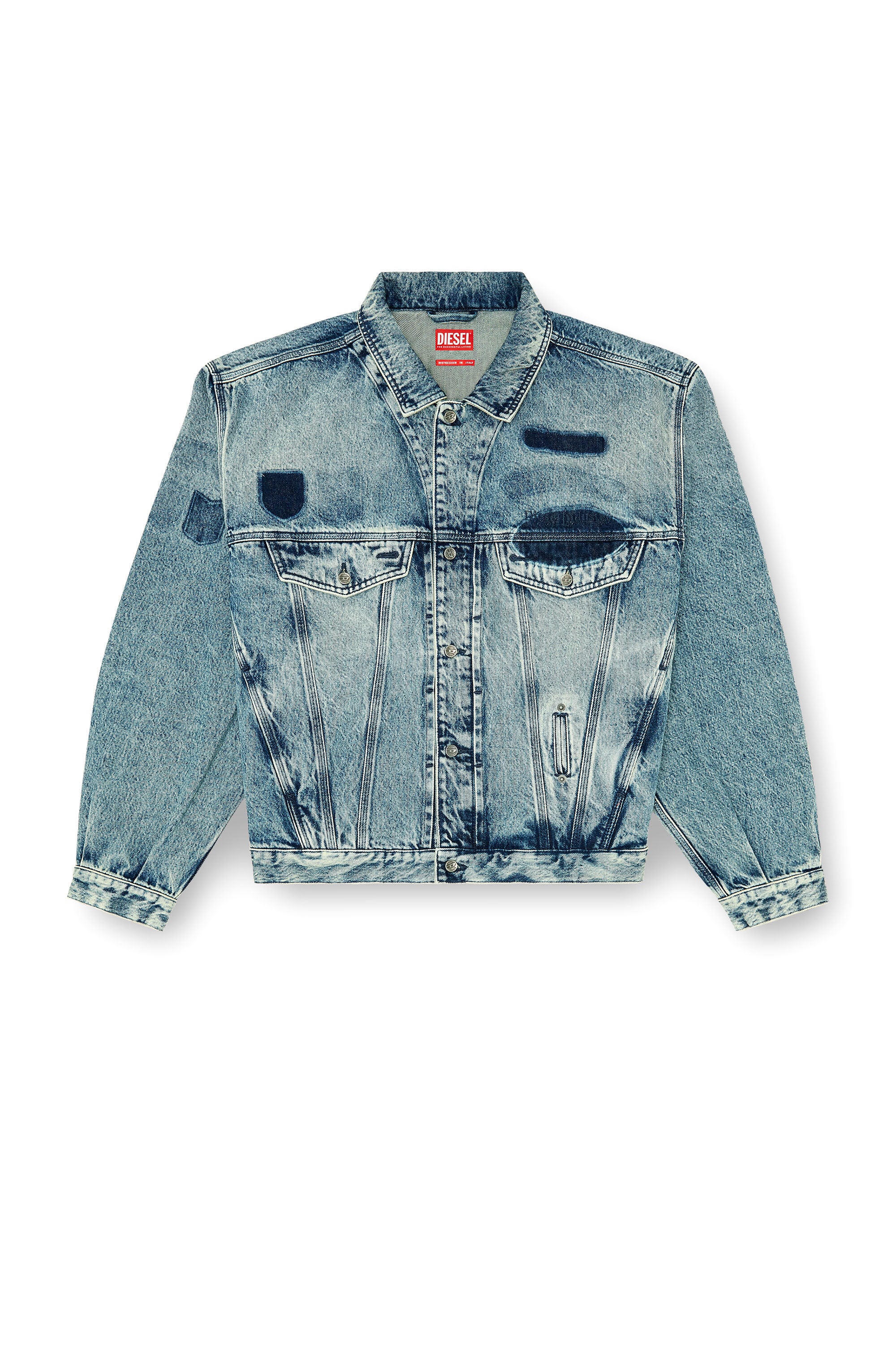 Diesel - D-DENVER-S2, Unisex's Trucker jacket with patch effects in Medium blue - 2