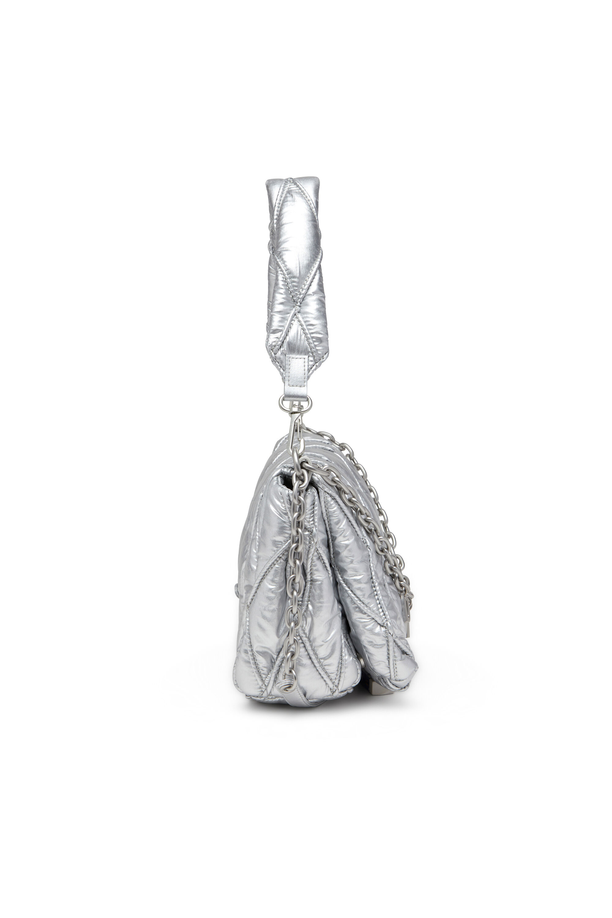 Diesel - CHARM-D SHOULDER M, Charm-D M-Sac à bandoulière en nylon métallisé matelassé Femme in Gris argenté - 4