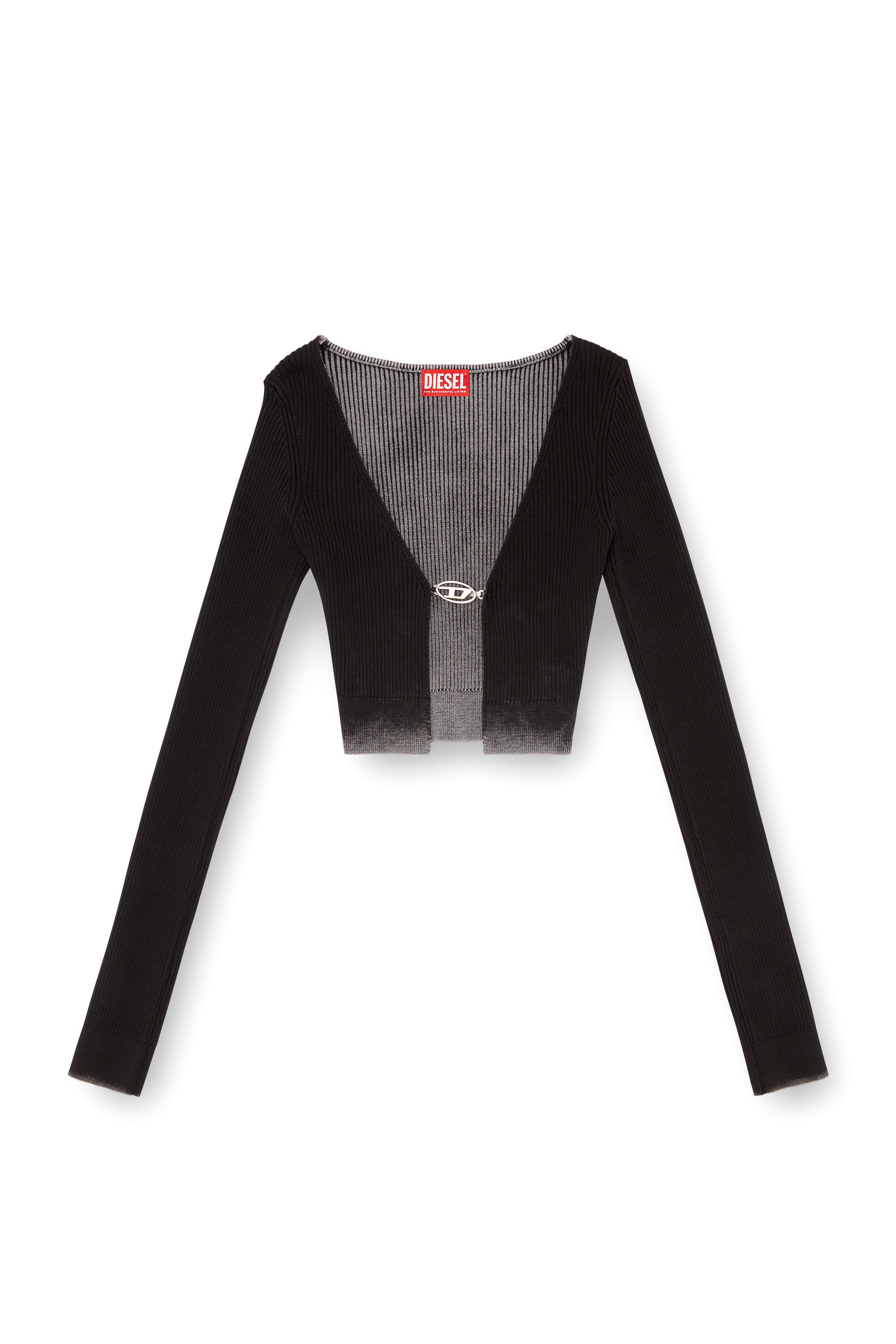 【送料無料キャンペーン】 Women's Cropped cardigan in faded ribbed knit | Black | Diesel トップス