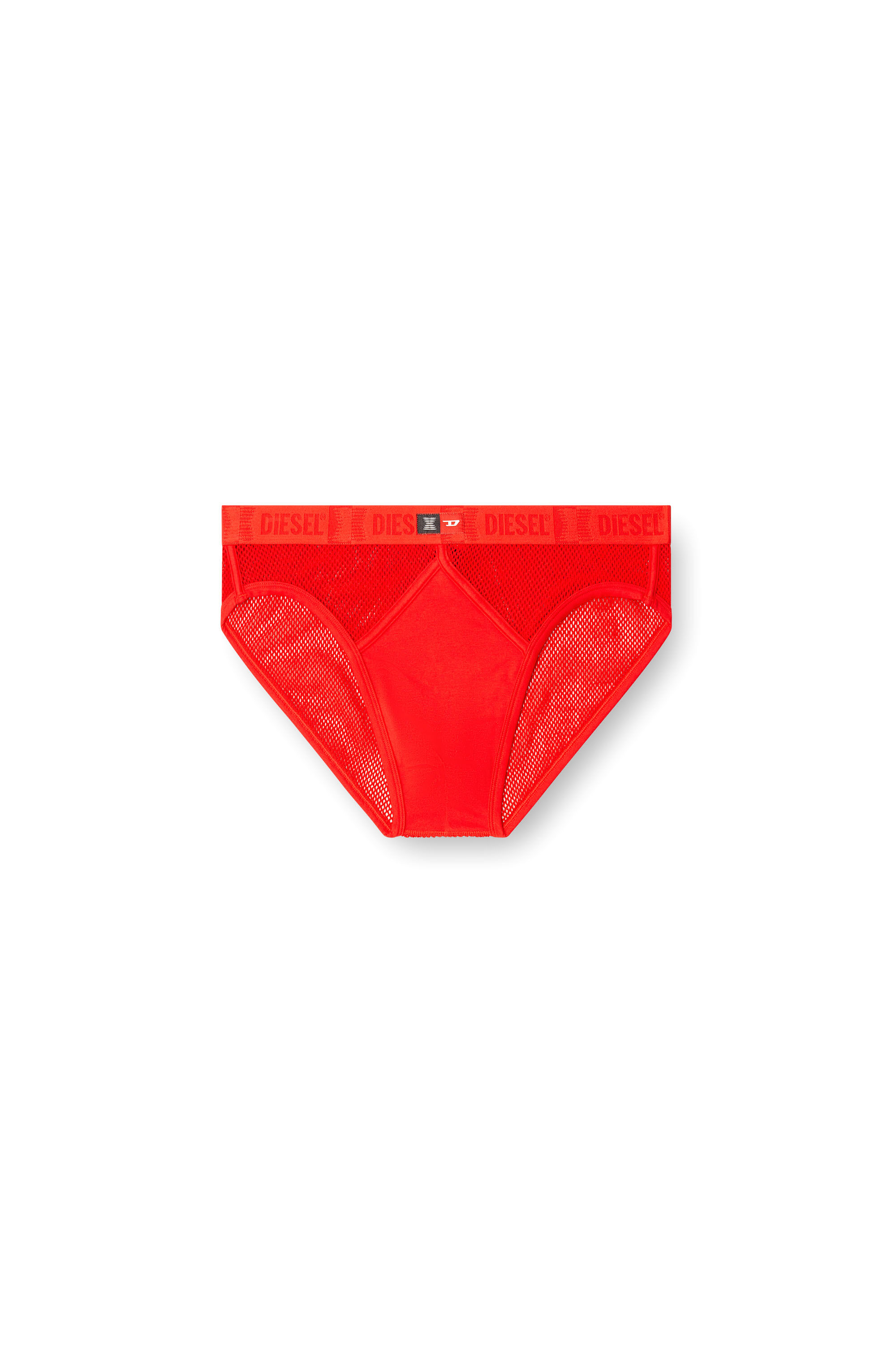 Diesel - STRING-AND-LACE-BRIEFS, Slip en résille avec empiècement en jersey Homme in Rouge - 2