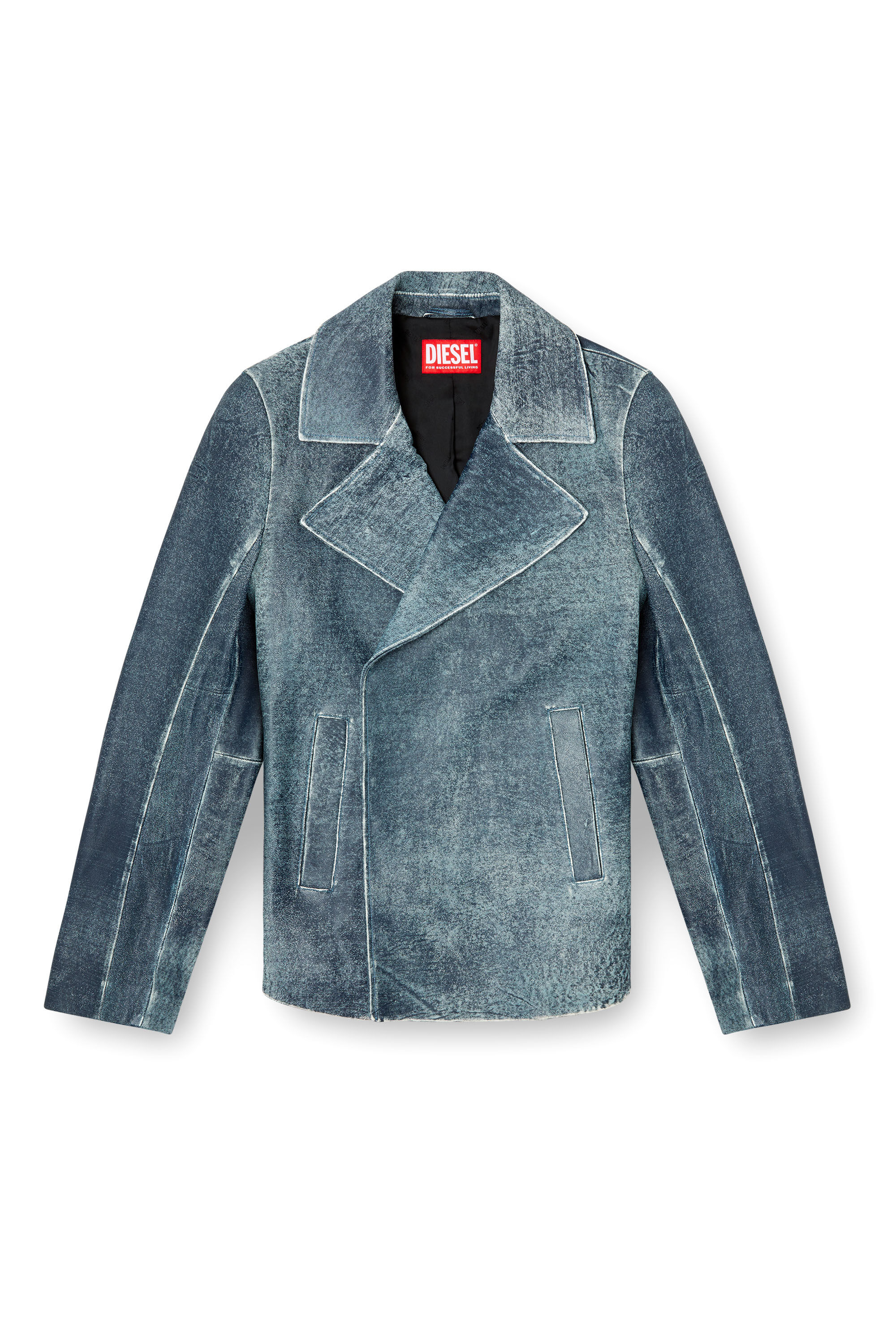 Diesel - L-WERNER, Veste en cuir traité façon denim Homme in Bleu - 2