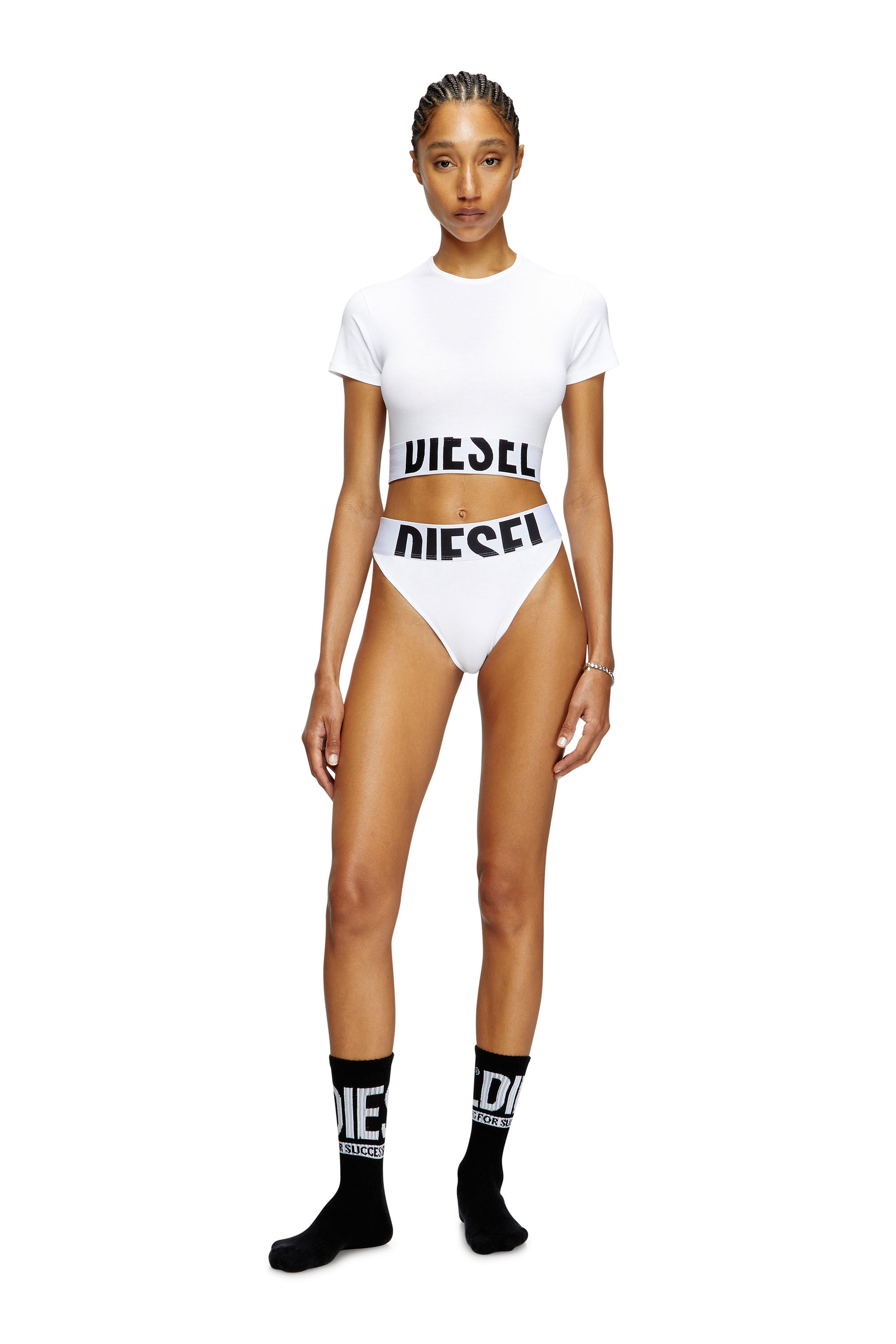 Diesel - UFTEE-SPORT-CROPPED-T-SHIRT, Top crop sportif avec bande à logo Femme in Blanc - 1