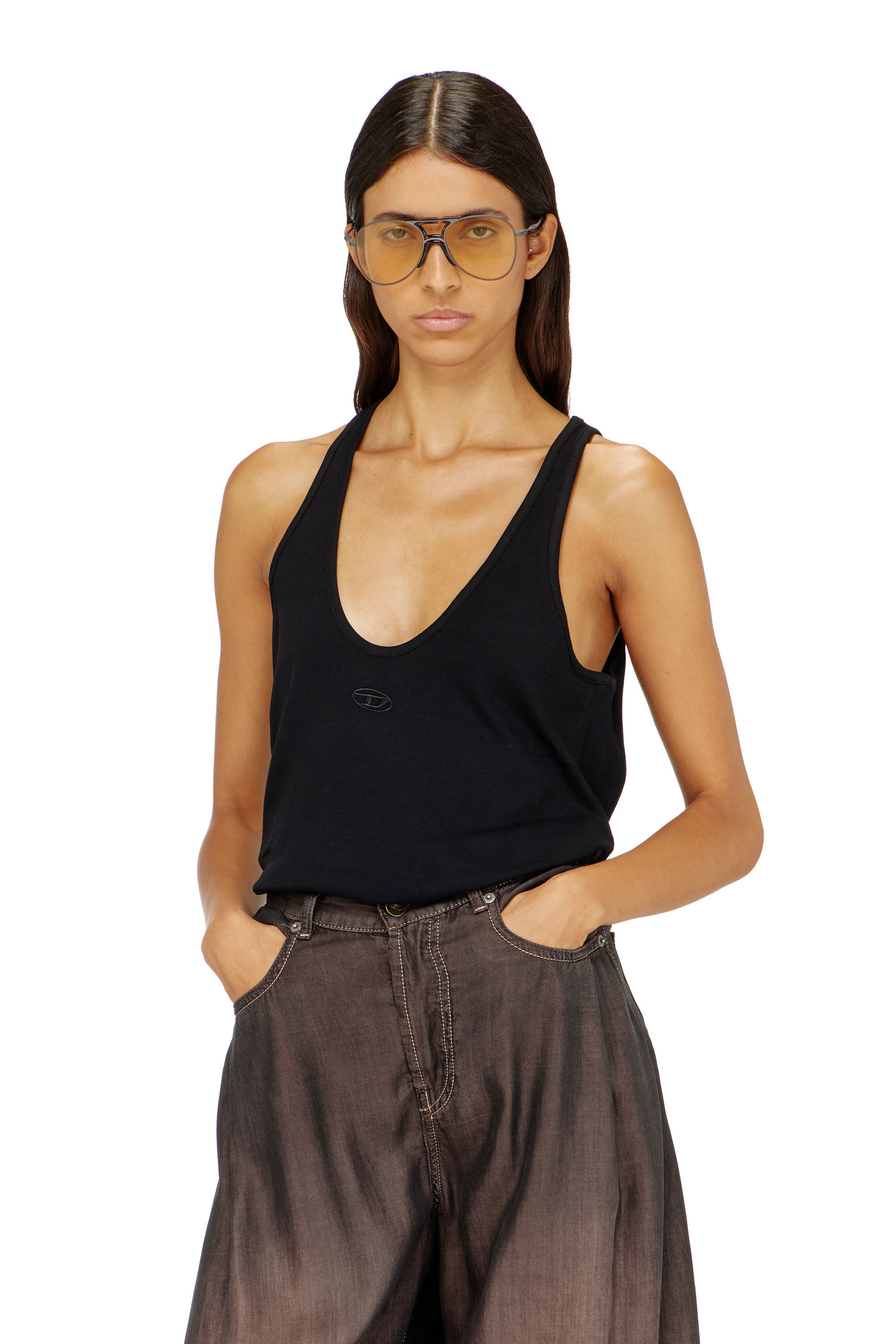 Diesel - T-IPSYA-LKDS, D&eacute;bardeur c&ocirc;tel&eacute; avec Oval D Femme in Noir - 3