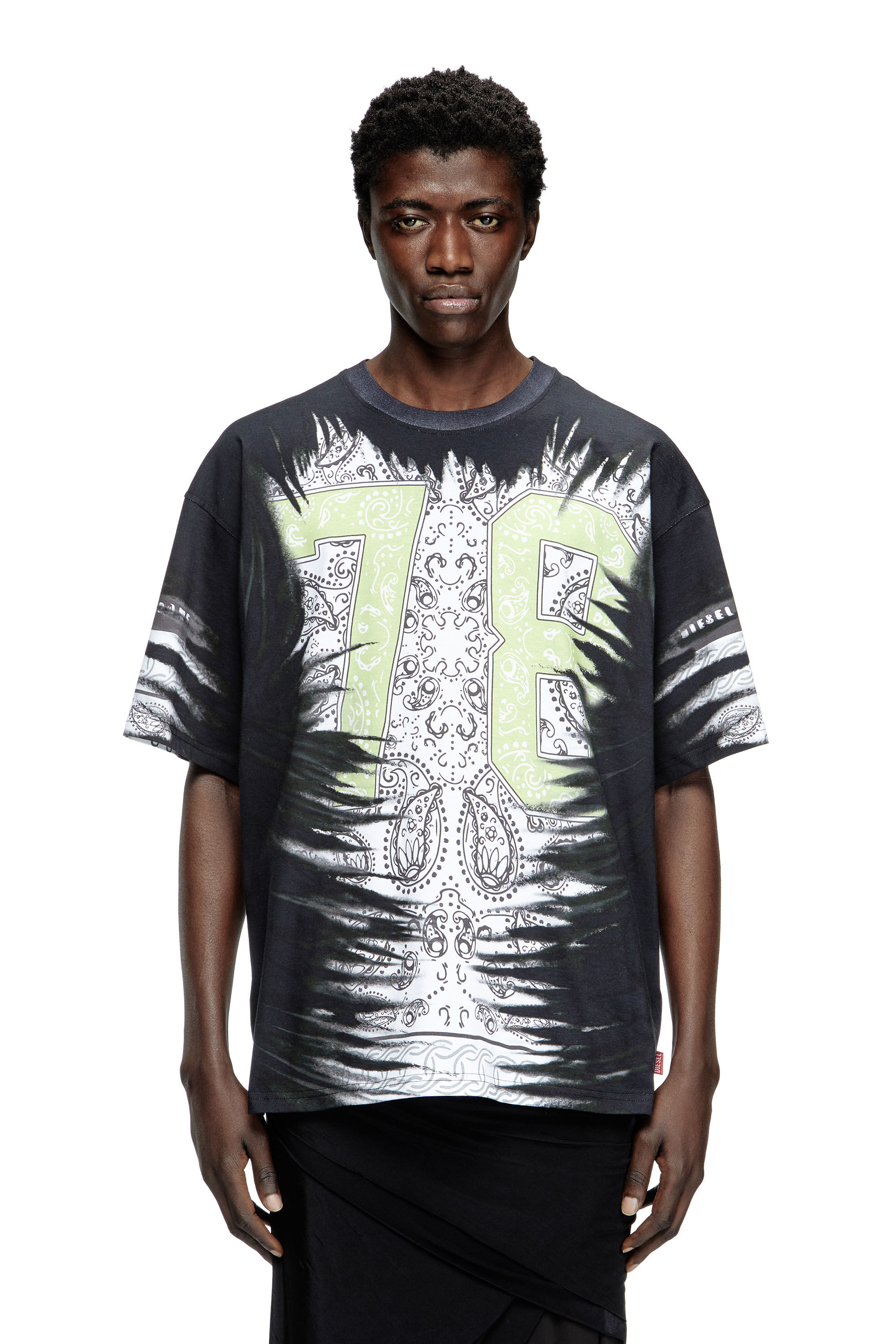 Men's T-shirt with 78 bandana print | Black | Diesel