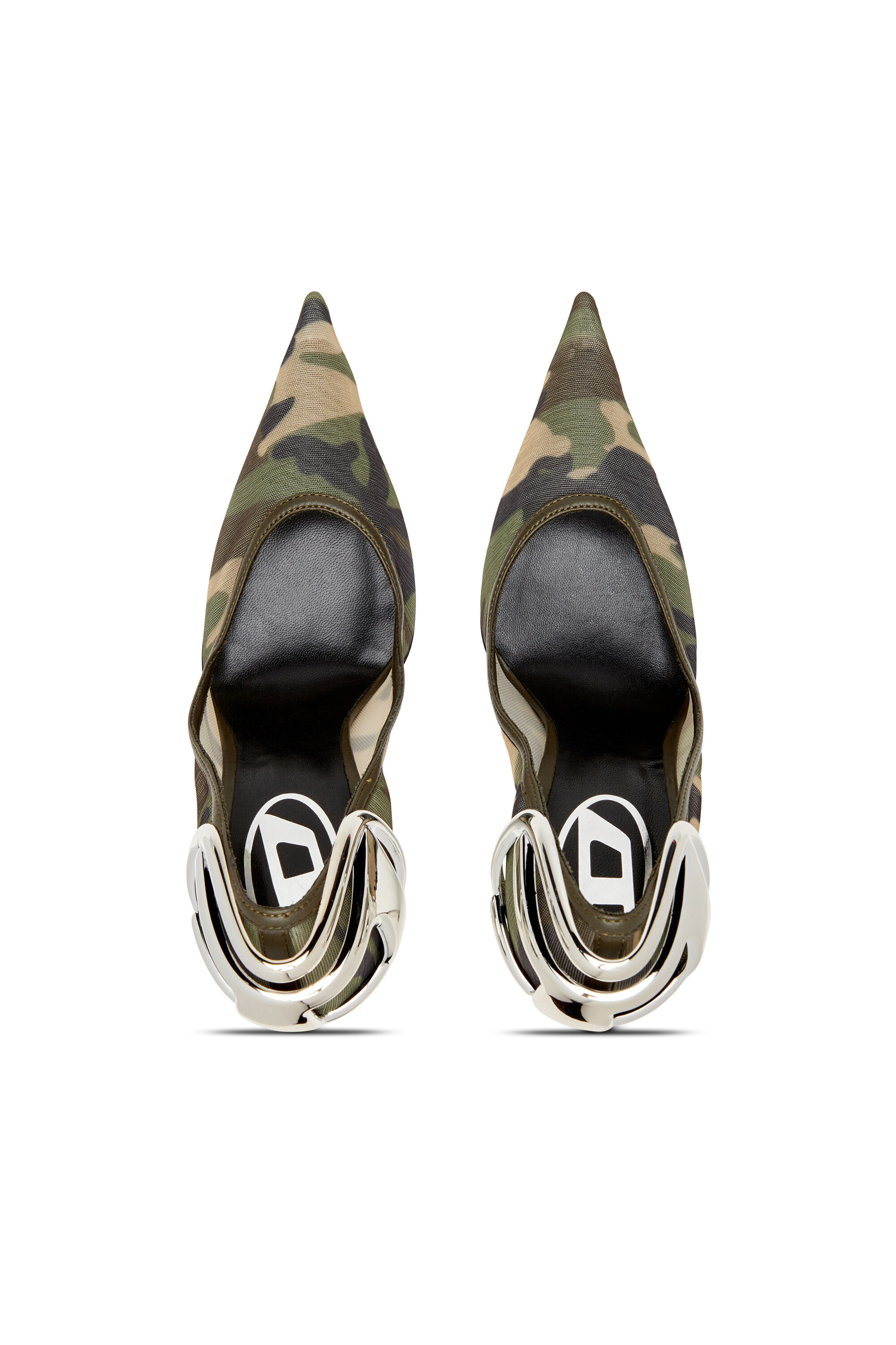 Diesel - D-TEN&HALF P, D-Ten&Half-Escarpins en mesh camouflage avec talon incurvé Femme in Vert - 5