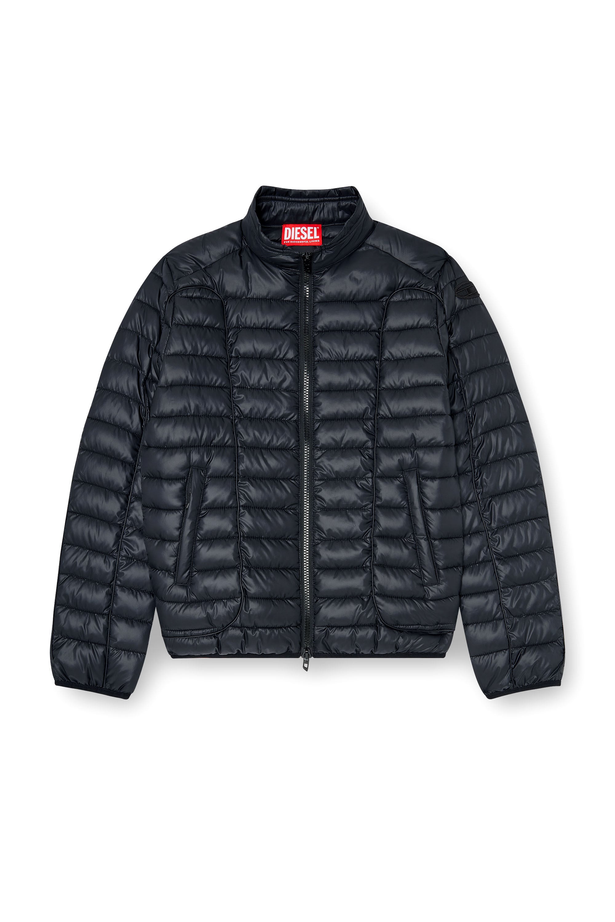 Diesel - W-PILOT-WRD, Man's Biker-style puffer jacket with tonal piping in Black - 2