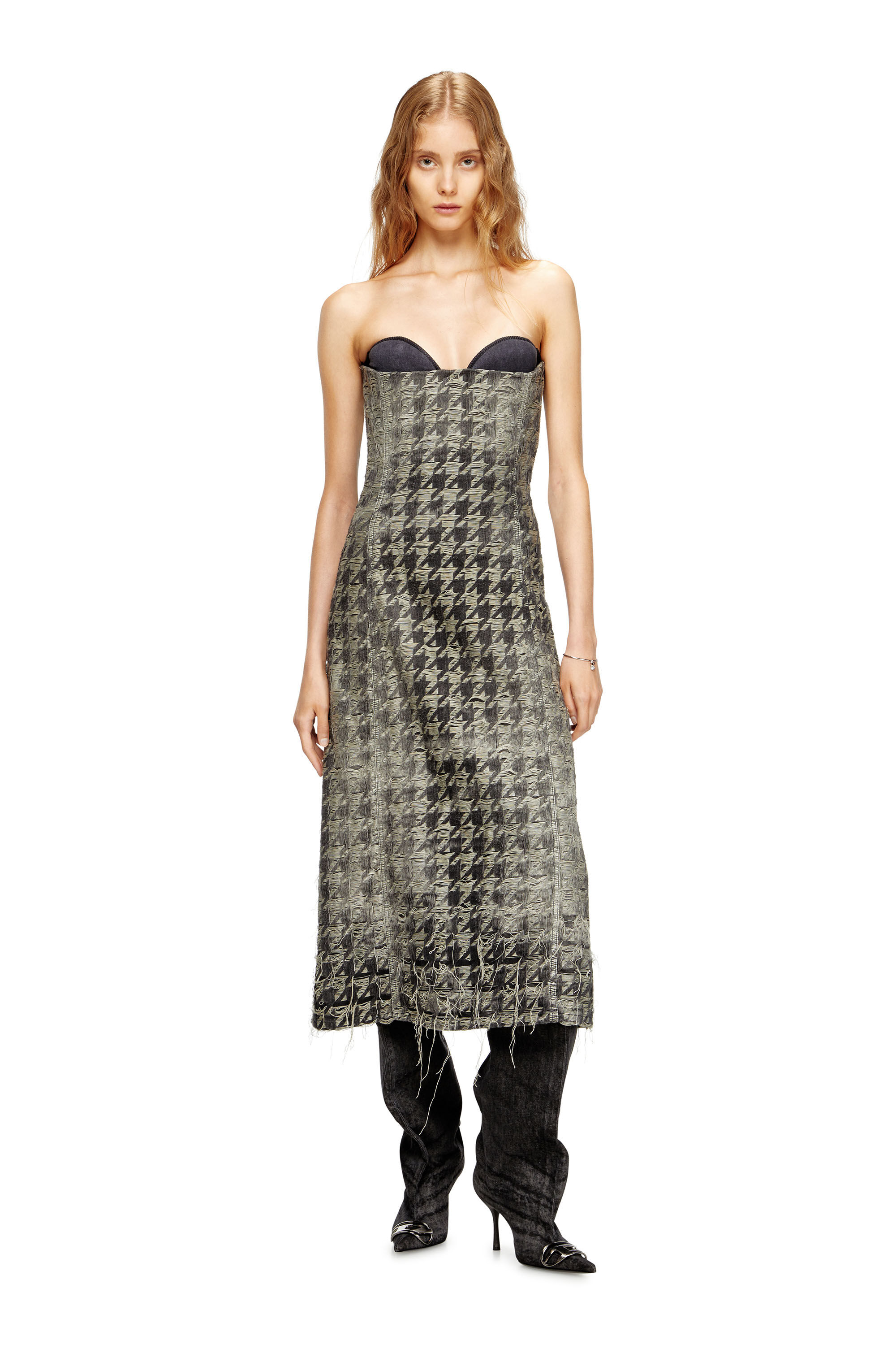 Diesel - DE-OLIVIA-FSH, Robe midi en denim tissé pied-de-poule Femme in Polychrome - 1