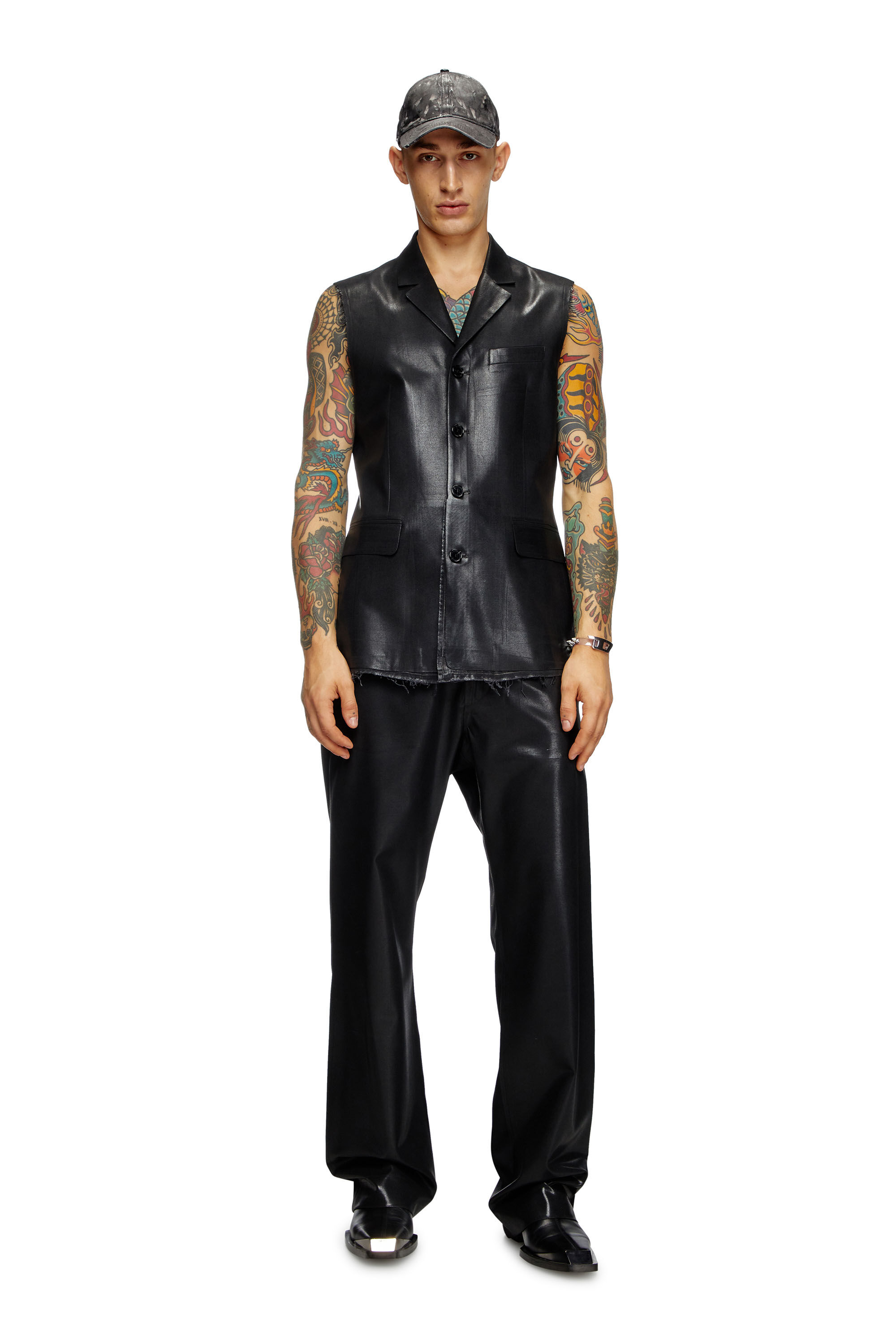 Diesel - J-PHOX-HEAV, Man's Tailored vest with coated front in Black - 1