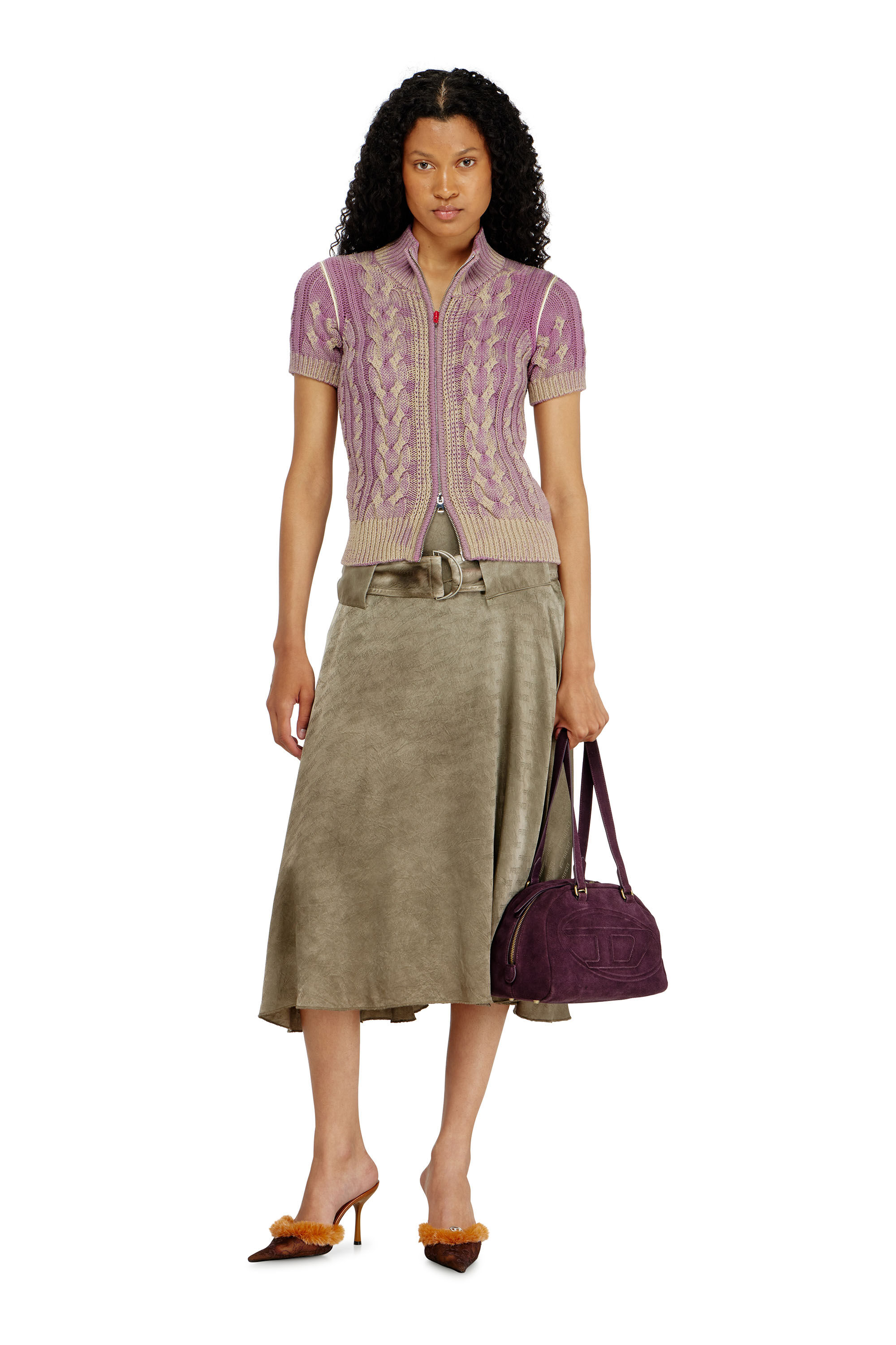 Diesel - M-ELANA, Cardigan &agrave; manches courtes zipp&eacute; en maille torsad&eacute;e Femme in ToBeDefined - 1