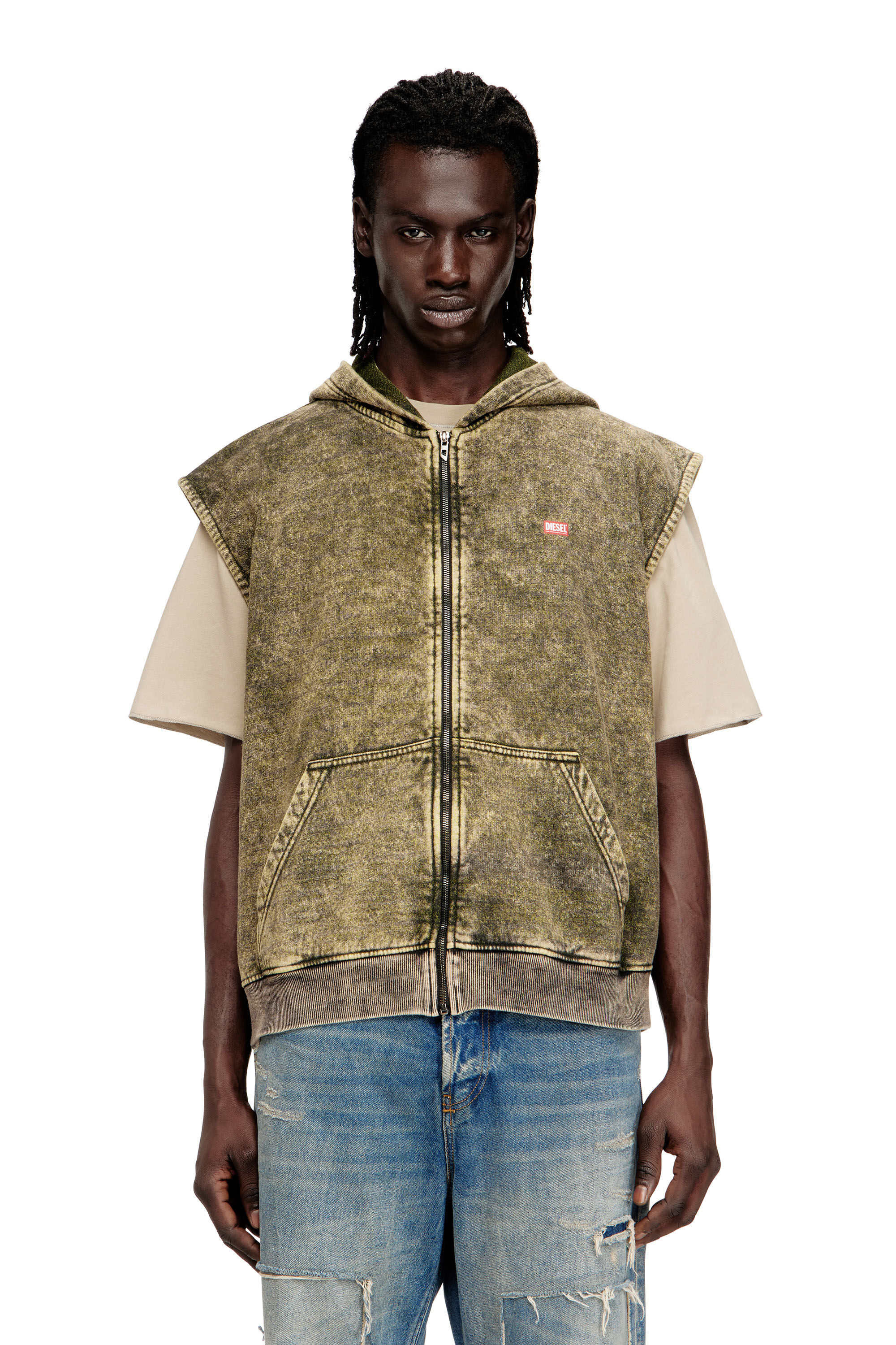 Diesel - S-BOXT-SL-ZIP, Sweat à capuche avec effet délavé et logo Diesel Homme in ToBeDefined - 3