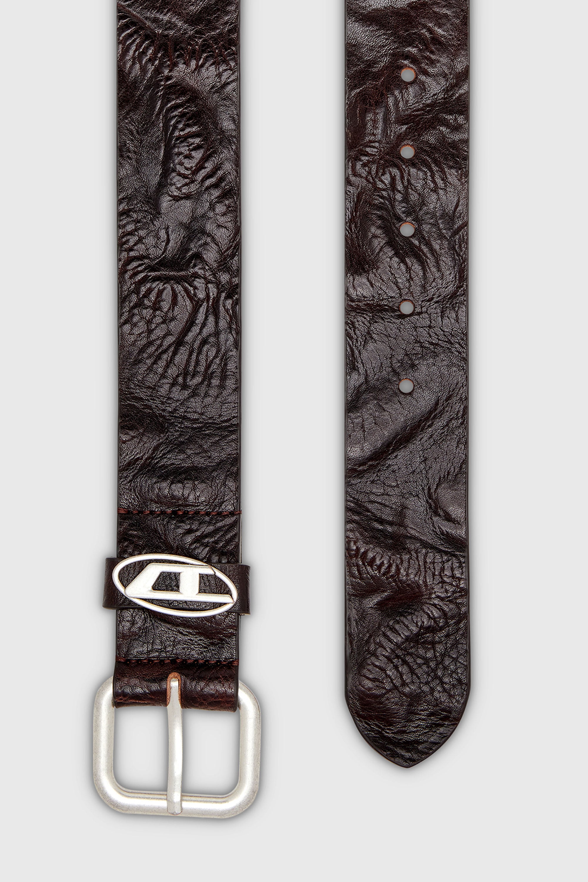 Diesel - B-1DR OVAL D LOOP, Ceinture 3.9 cm en cuir froiss&eacute; avec plaque &agrave; logo Mixte in Marron - 2