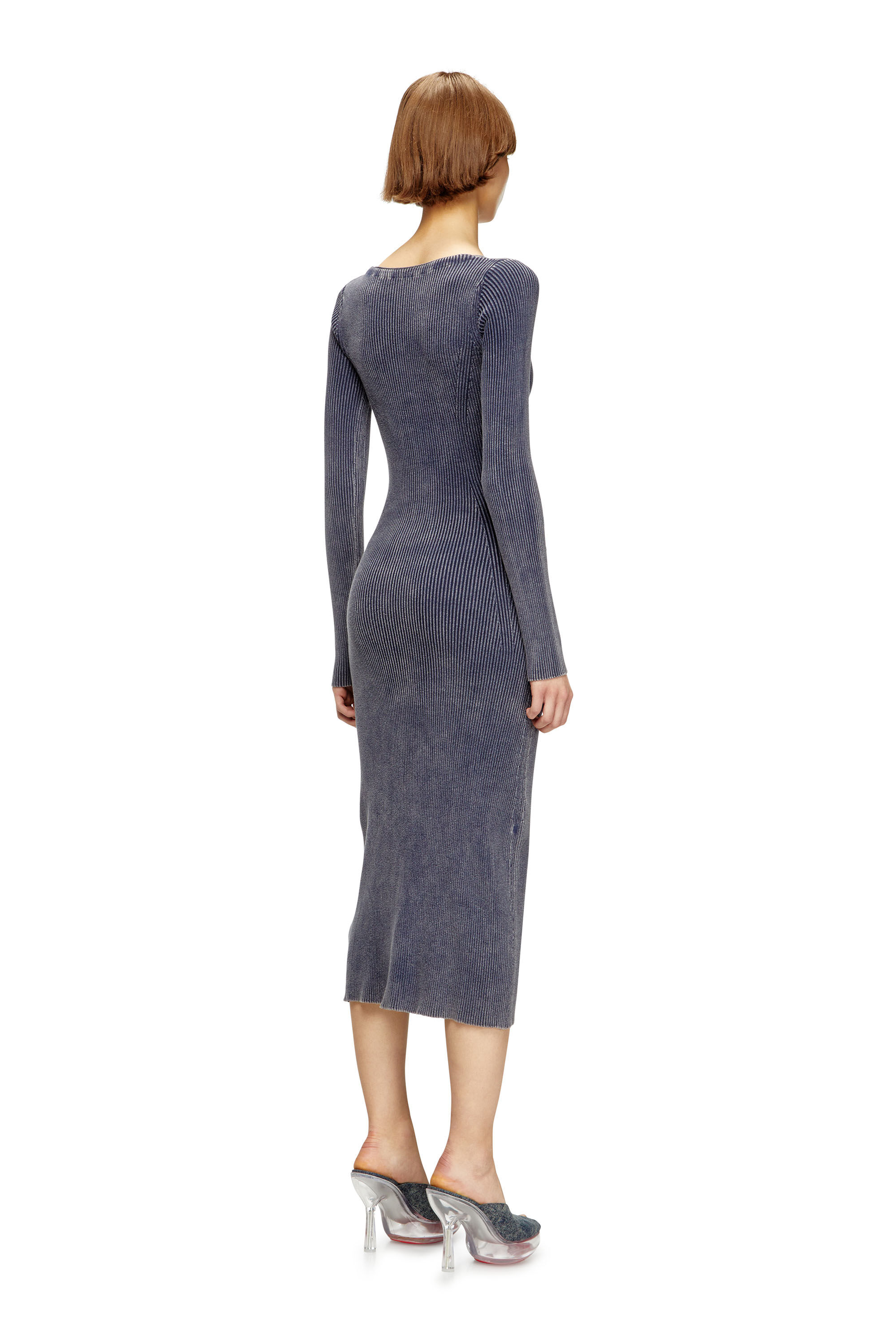 Diesel - M-MELTI-LS, Robe midi côtelée avec traitement denim Femme in ToBeDefined - 4