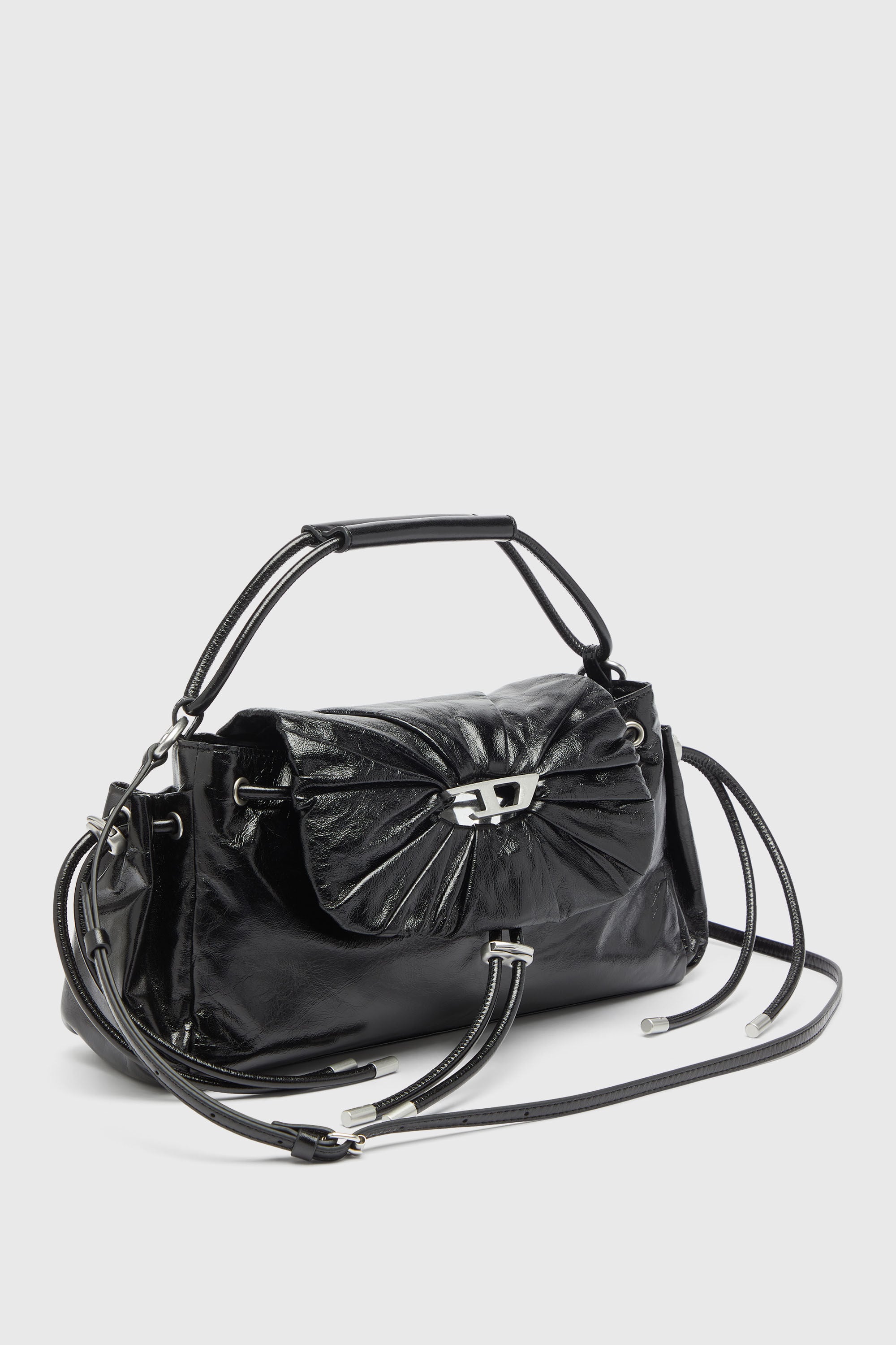Diesel - SCRUNCH-D TOP HANDLE, Woman's Scrunch-D - Top-handle bag in shiny wrinkled leather in Black - 6