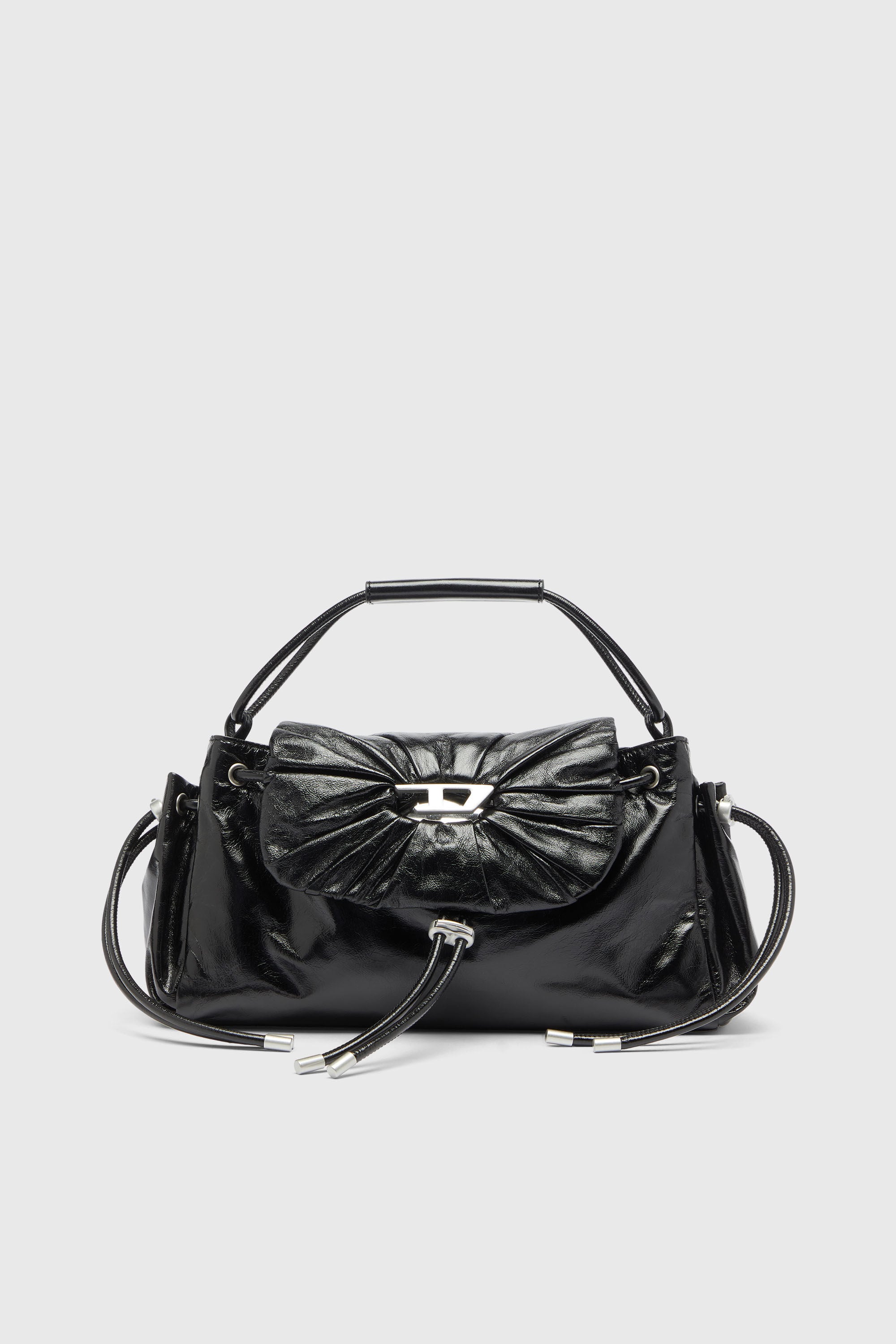 Diesel - SCRUNCH-D TOP HANDLE, Woman's Scrunch-D - Top-handle bag in shiny wrinkled leather in Black - 2